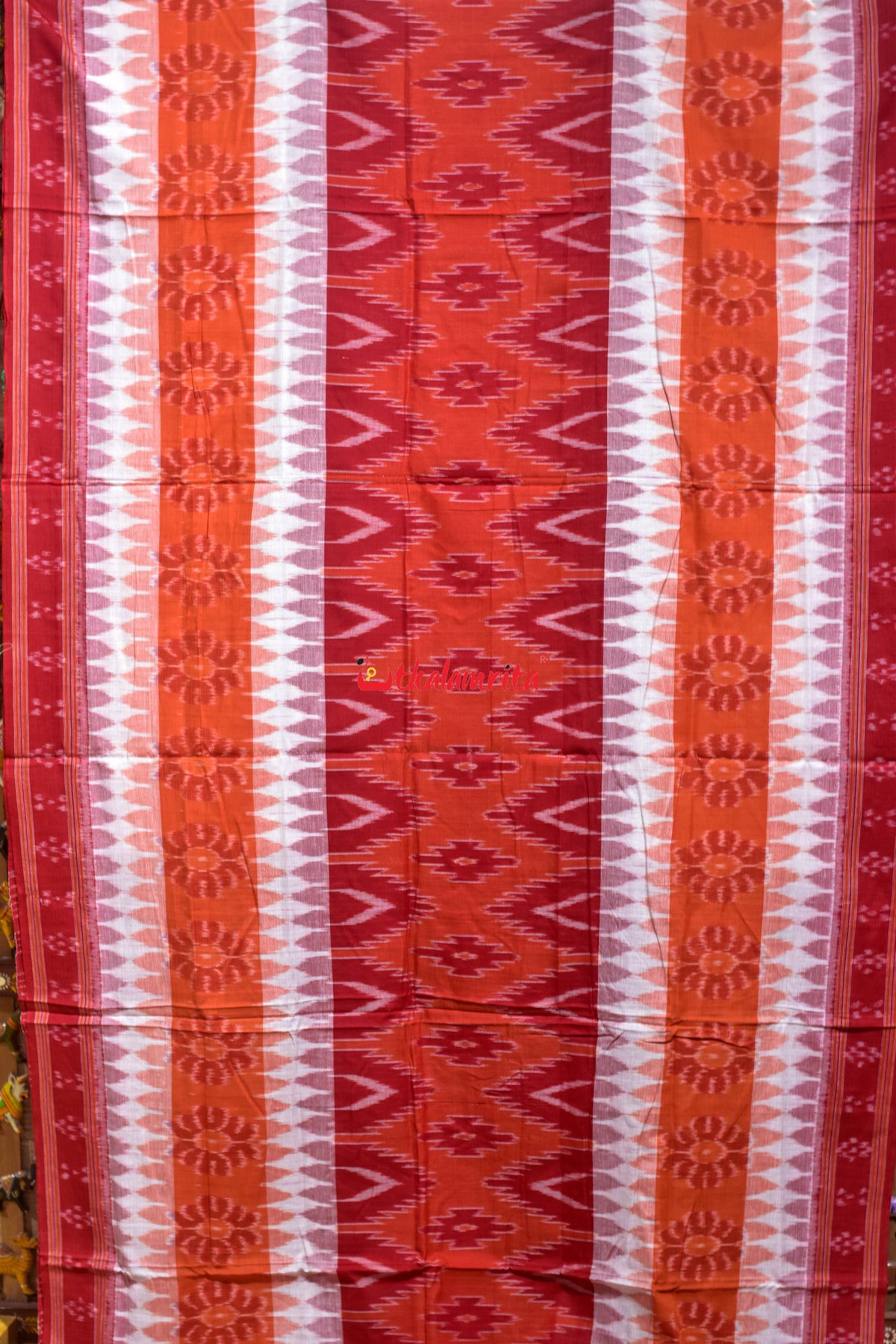 White Orange 7D Body Bandha Khandua Cotton Saree