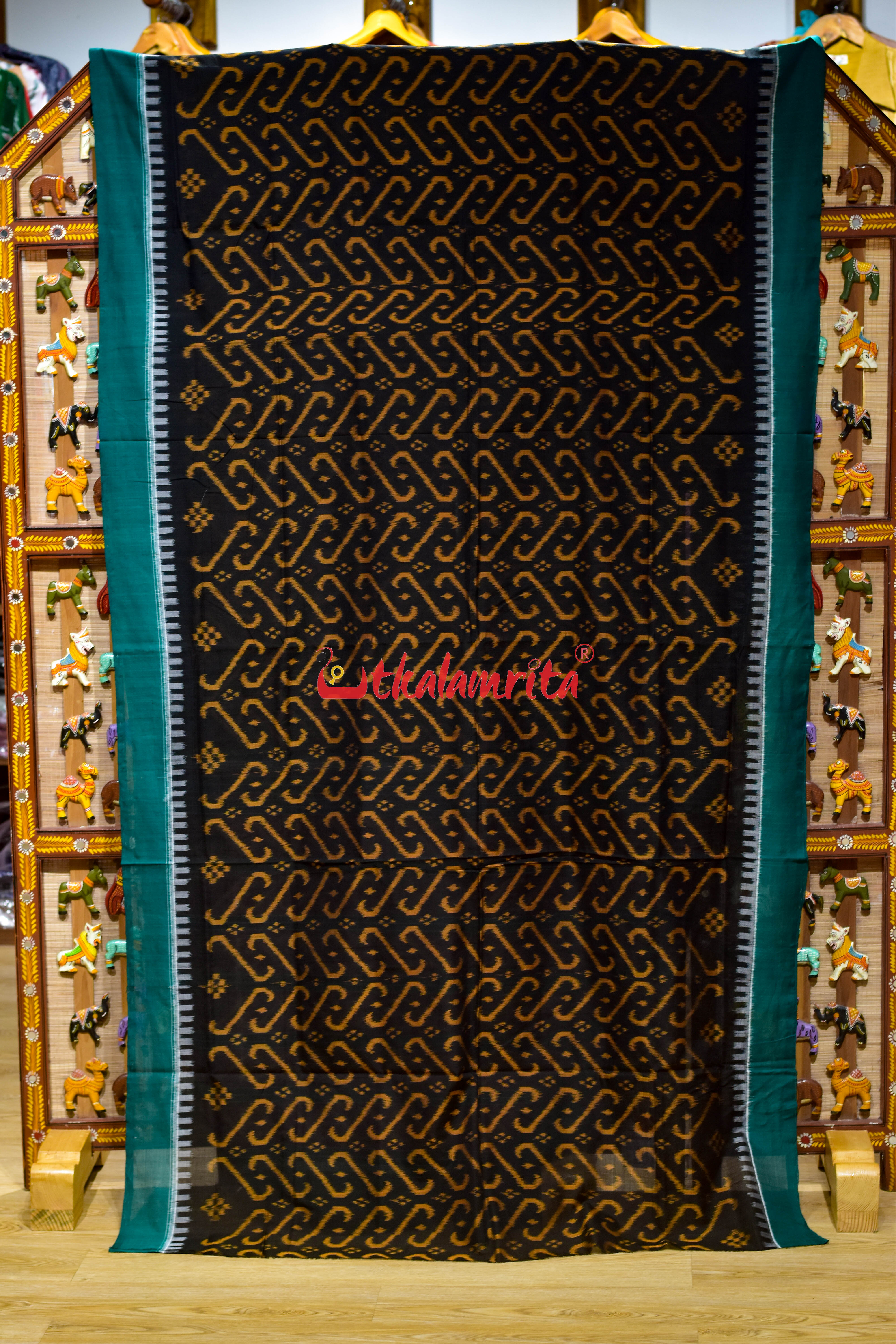 Black Golden Jhoti Sambalpuri Cotton Saree