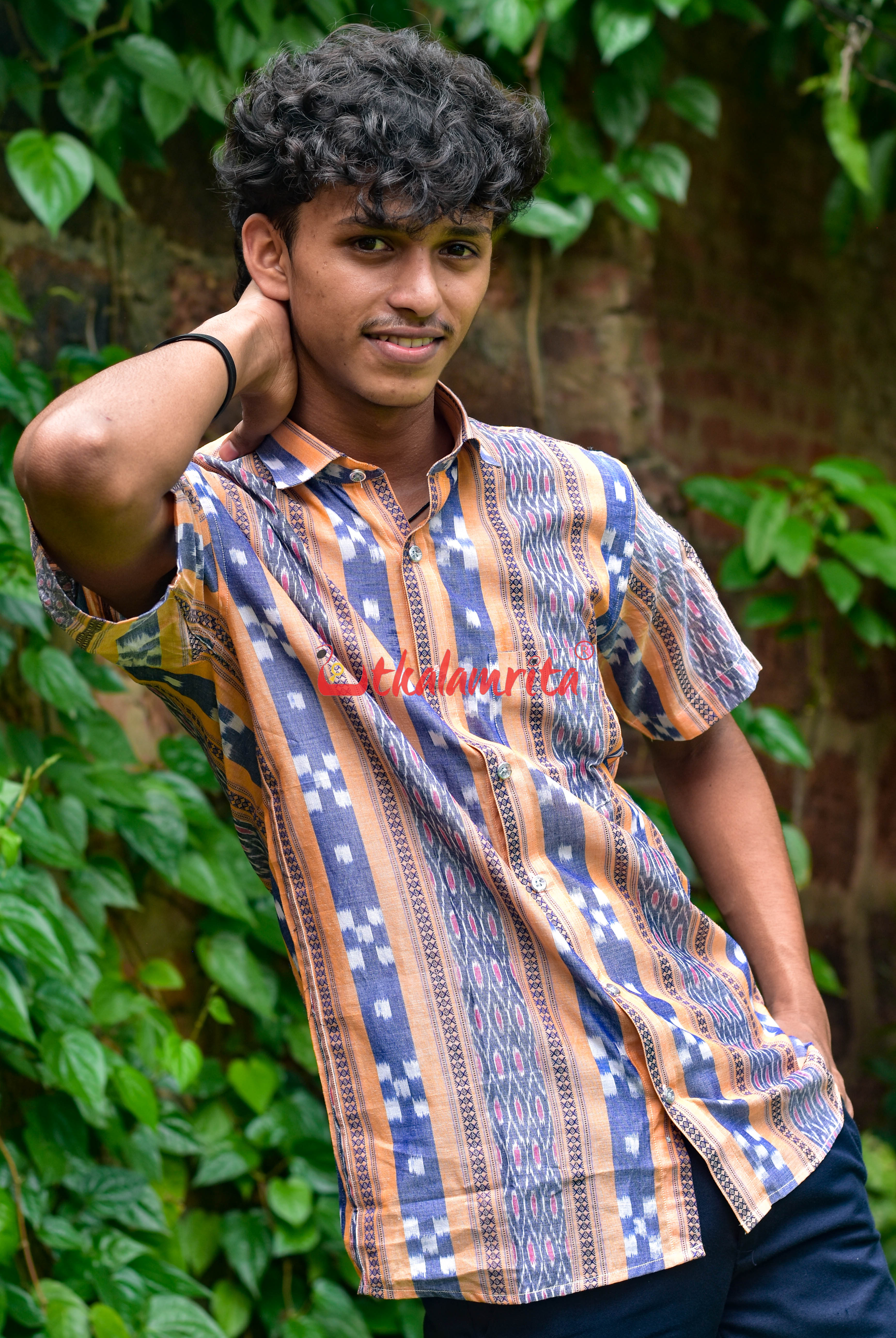 Pastel Orange Blue Pasapali (Mens' Half Shirt)