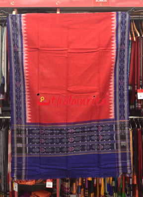 S Design Blue Red Sambalpuri Cotton Dress Set