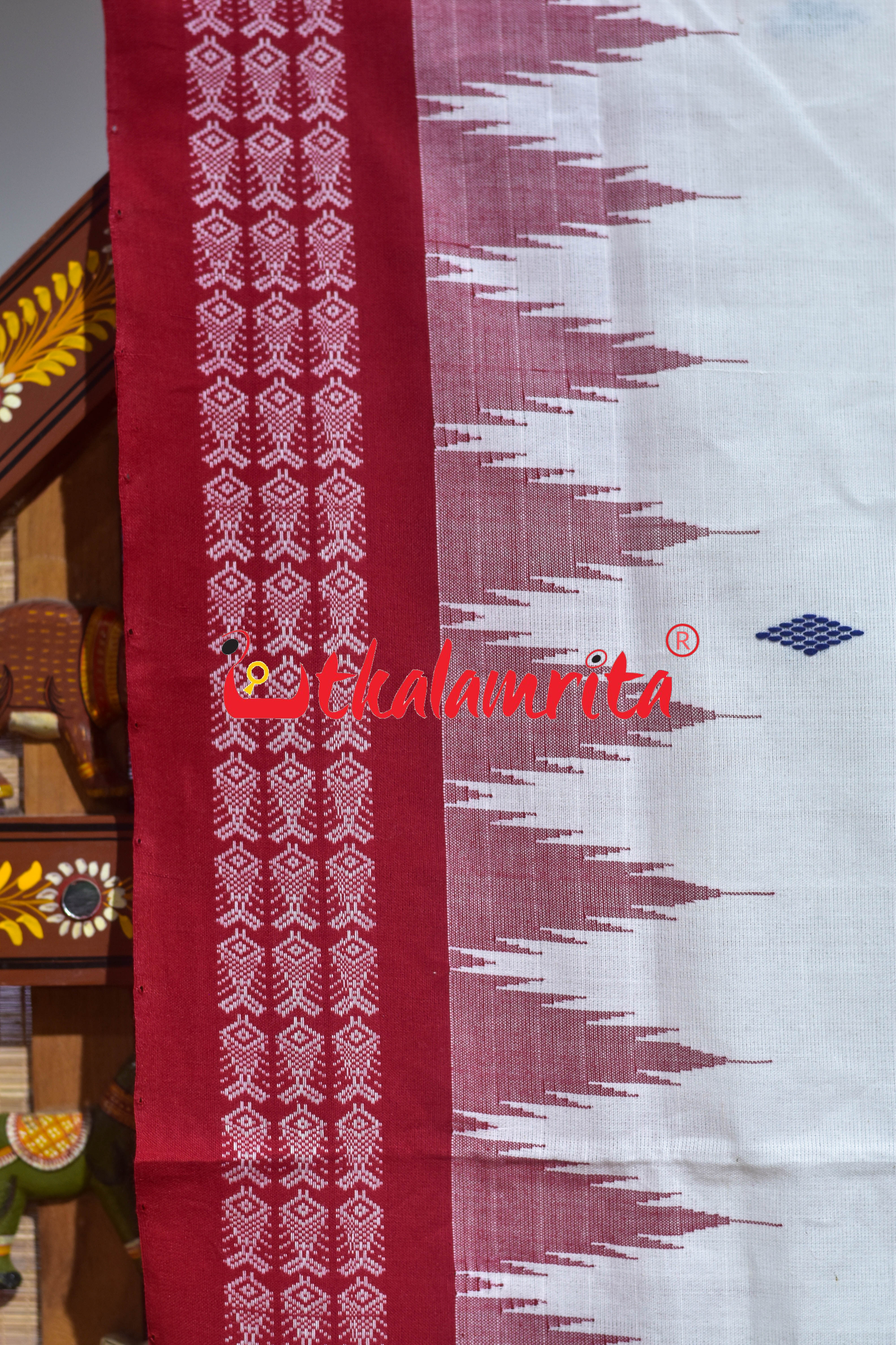 White Double Border Ganjam Bomkai Cotton Saree