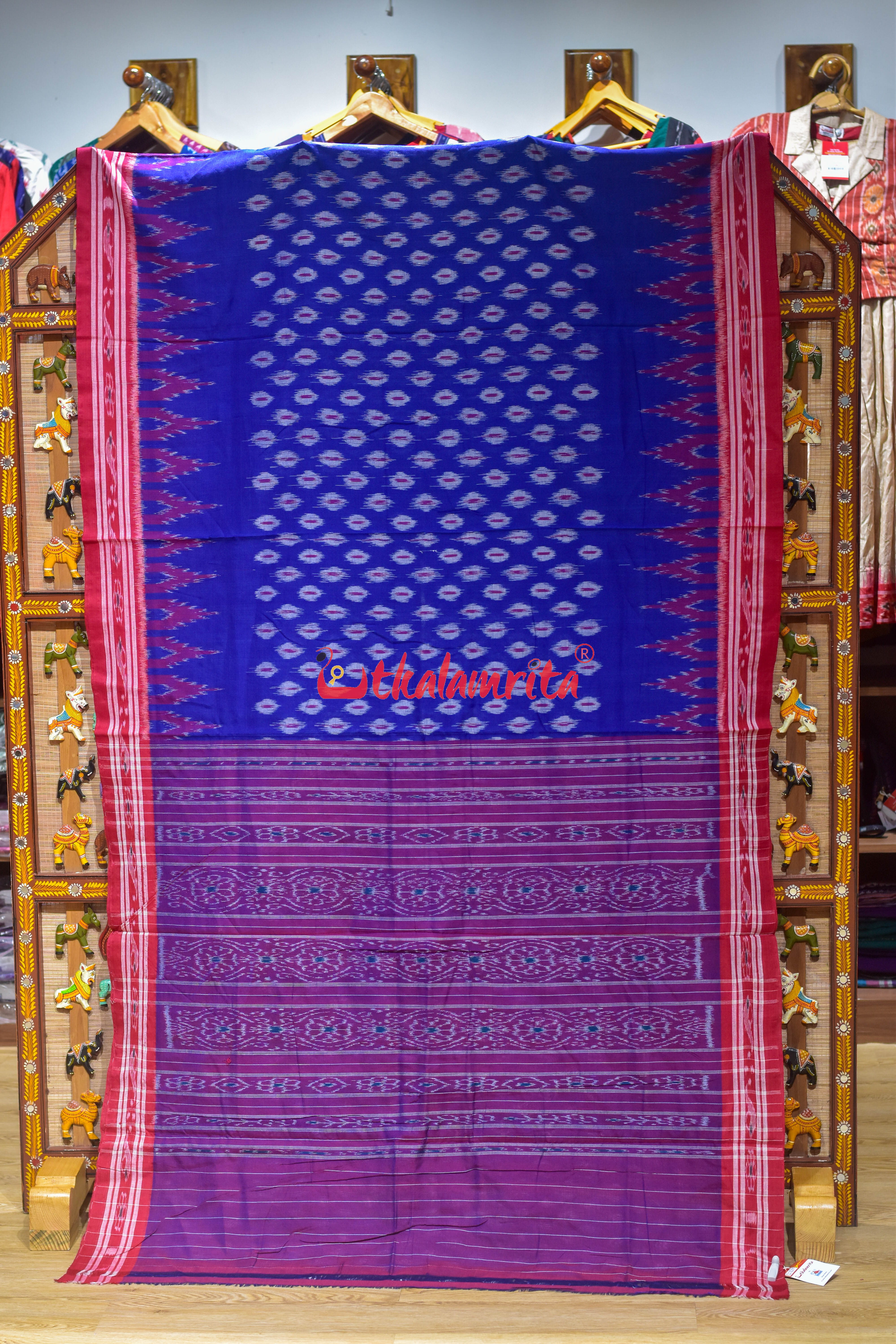 Blue Body Dots Khandua Cotton Saree