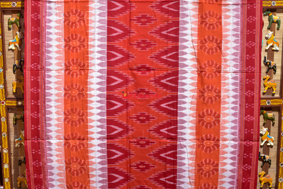 White Orange 7D Body Bandha Khandua Cotton Saree