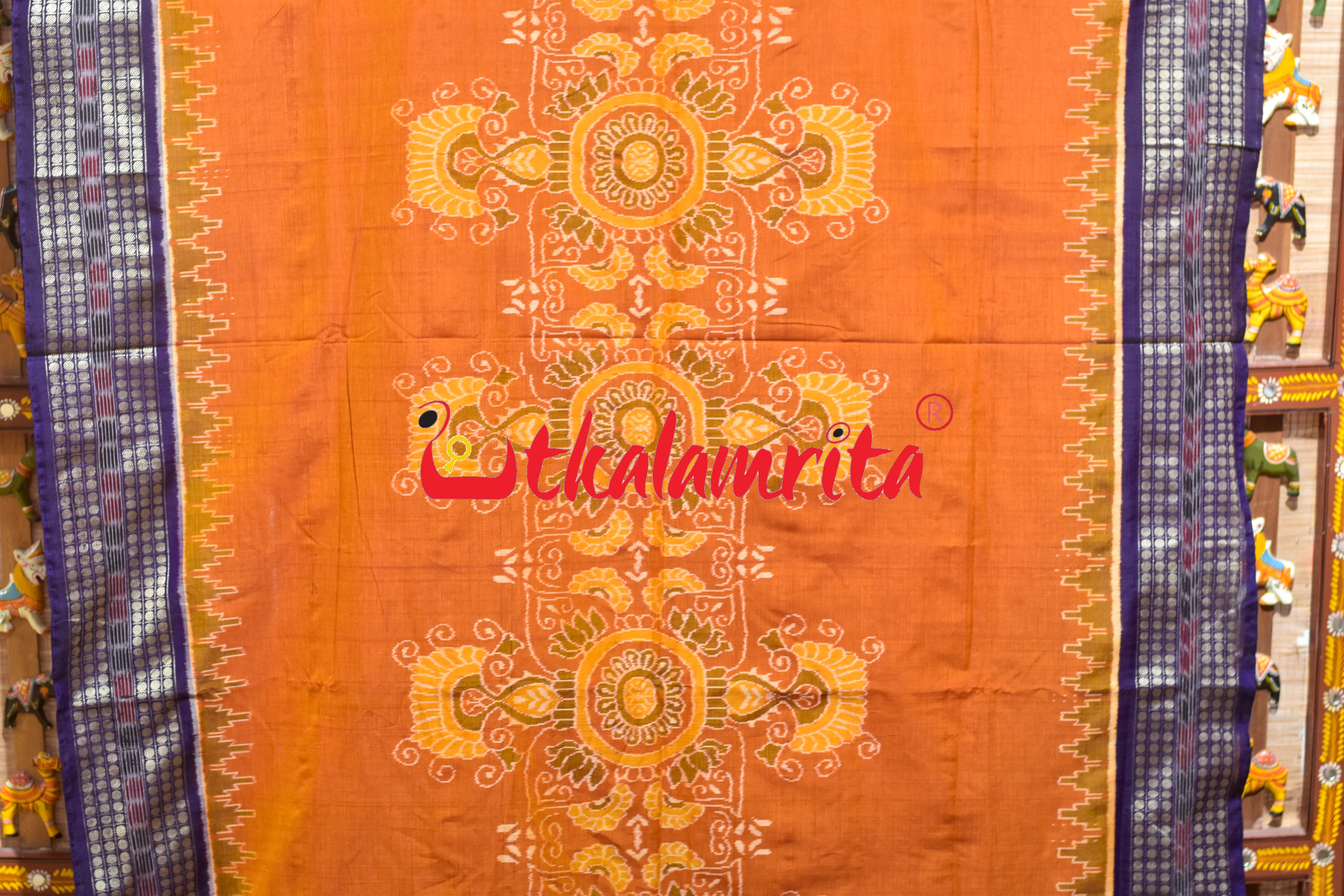 Mustard Blue Middle Jhoti Sambalpuri Cotton Saree