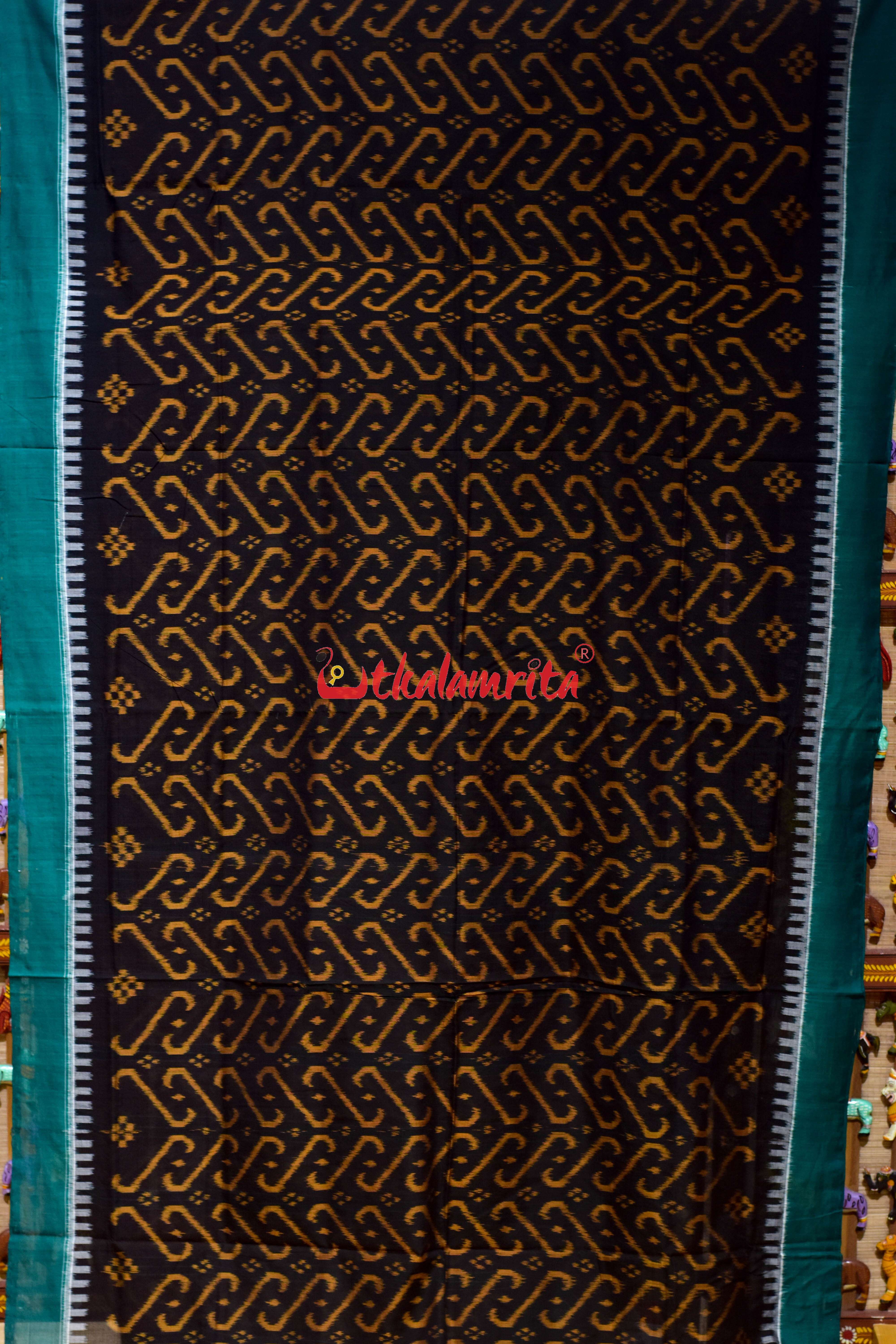Black Golden Jhoti Sambalpuri Cotton Saree