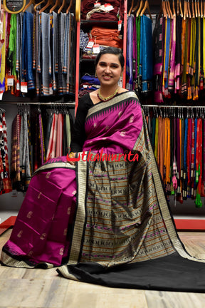 Magenta Black Boita Bomkai Silk Saree