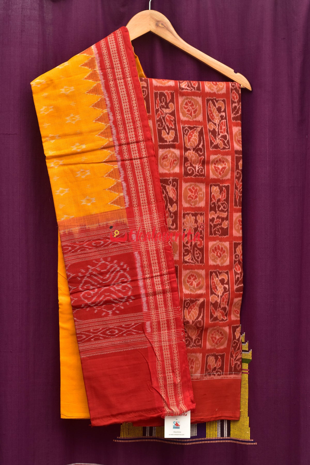 Red Mustard Flower Bandha Sambalpuri Dress Set