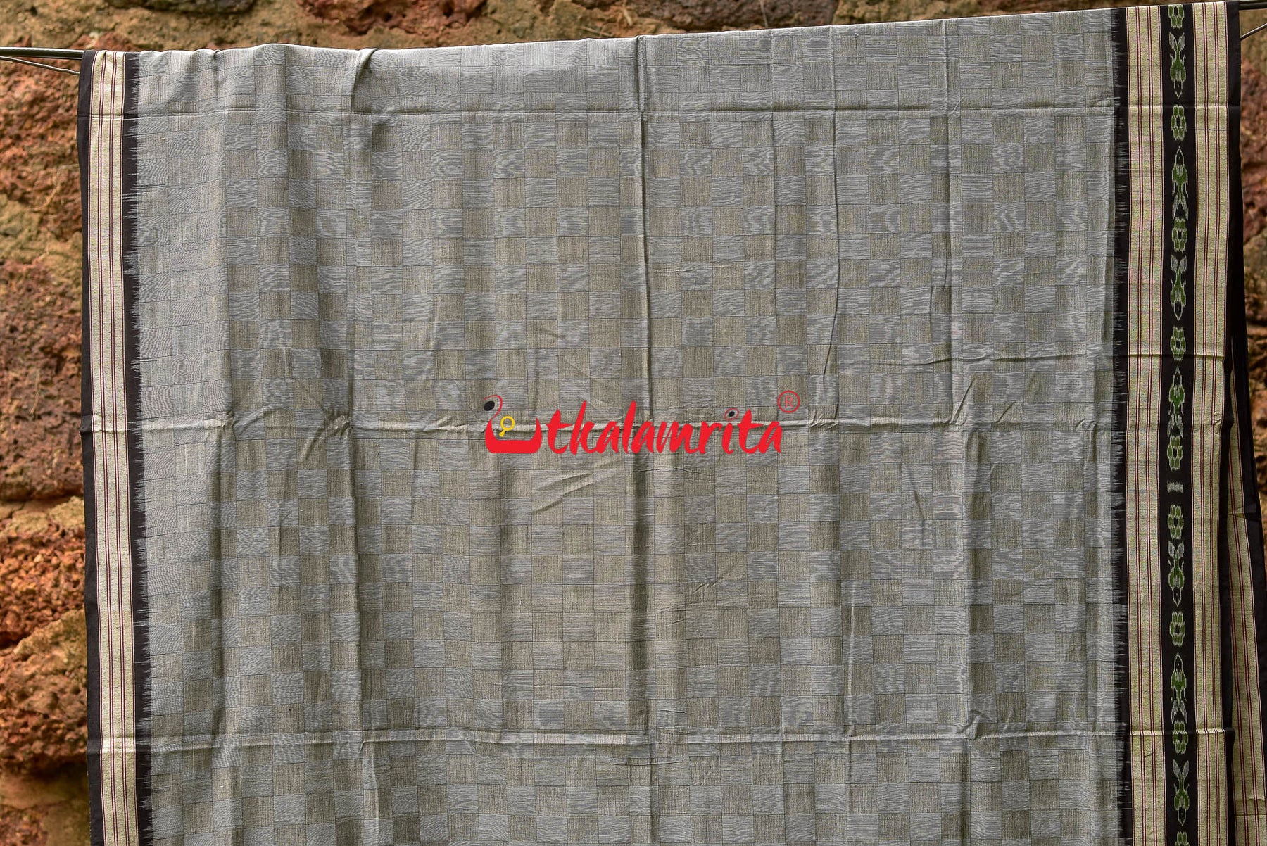 Grey Bandha Border Sambalpuri Cotton Saree