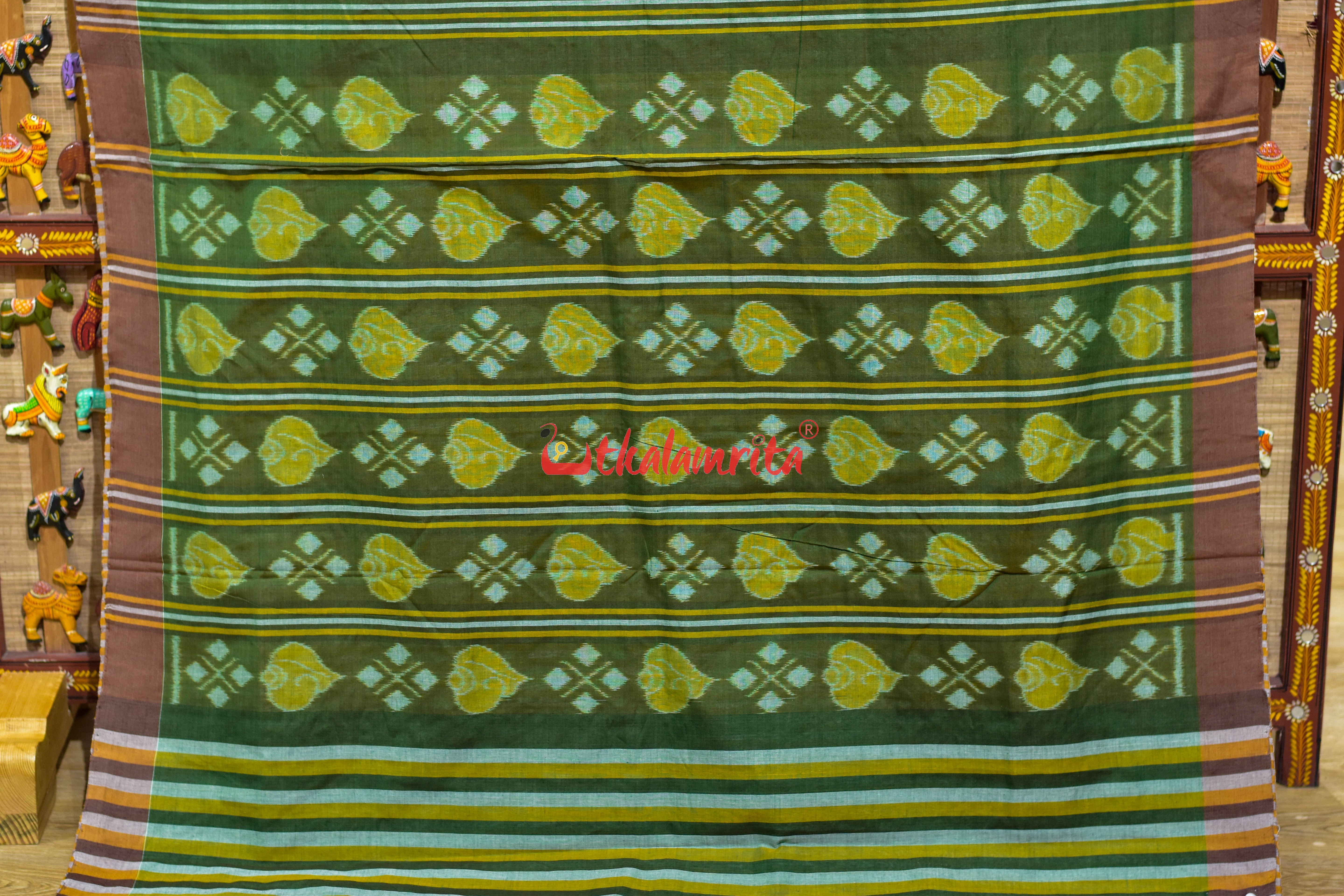 Mehndi Yellow Sankha Khandua Cotton Saree