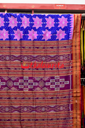 Blue Body Lotus Double Anchal Khandua Silk Saree