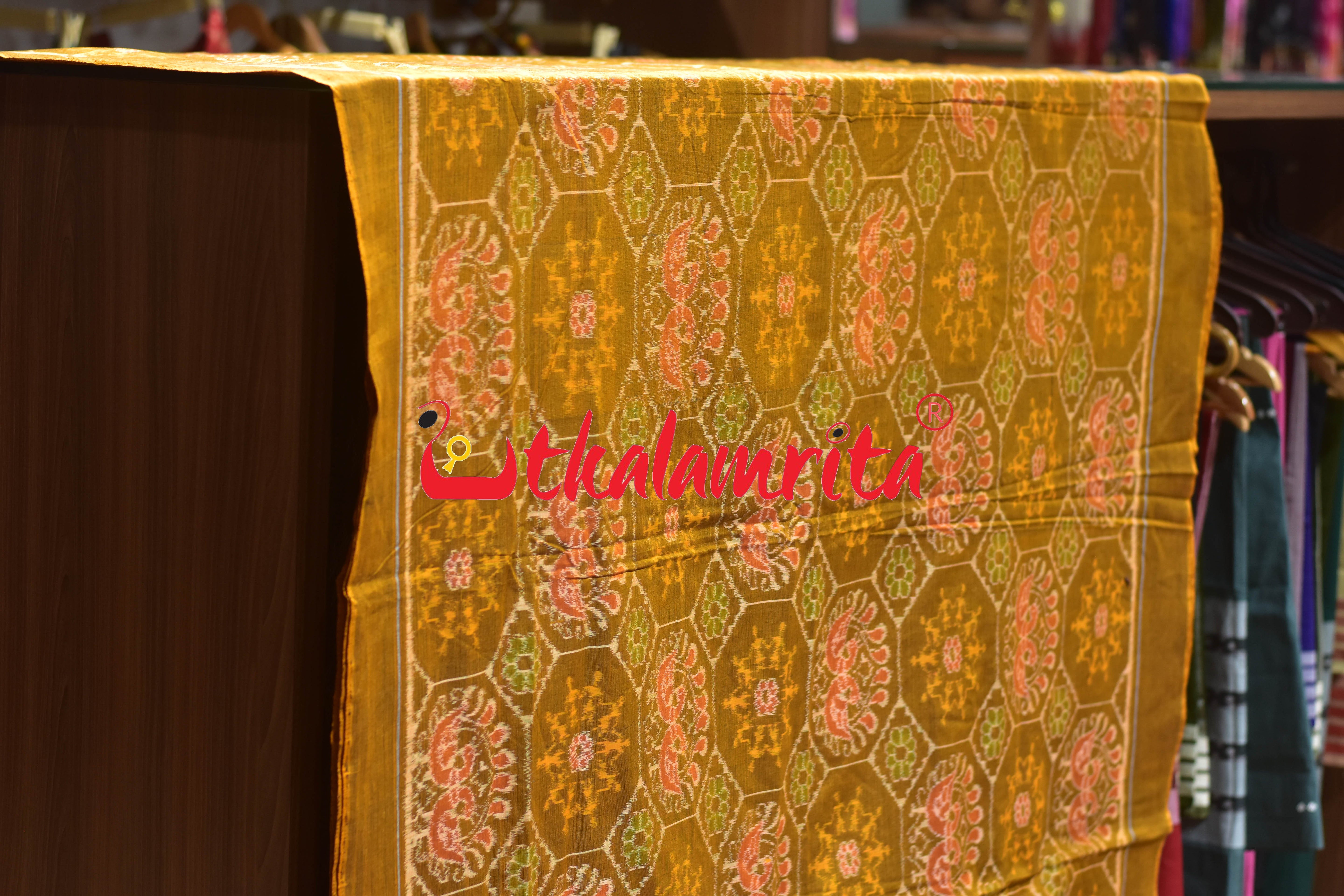 Mustard Tribals Peacock Kothi Sambalpuri Cotton (Fabric)