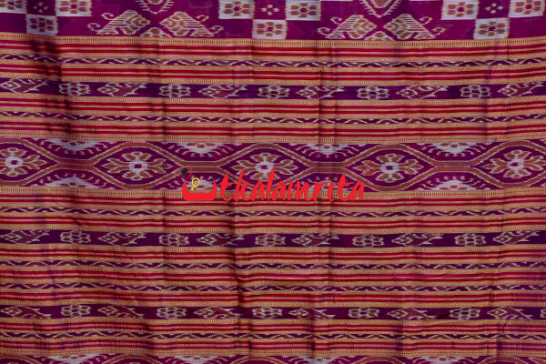 Blue Body Lotus Double Anchal Khandua Silk Saree
