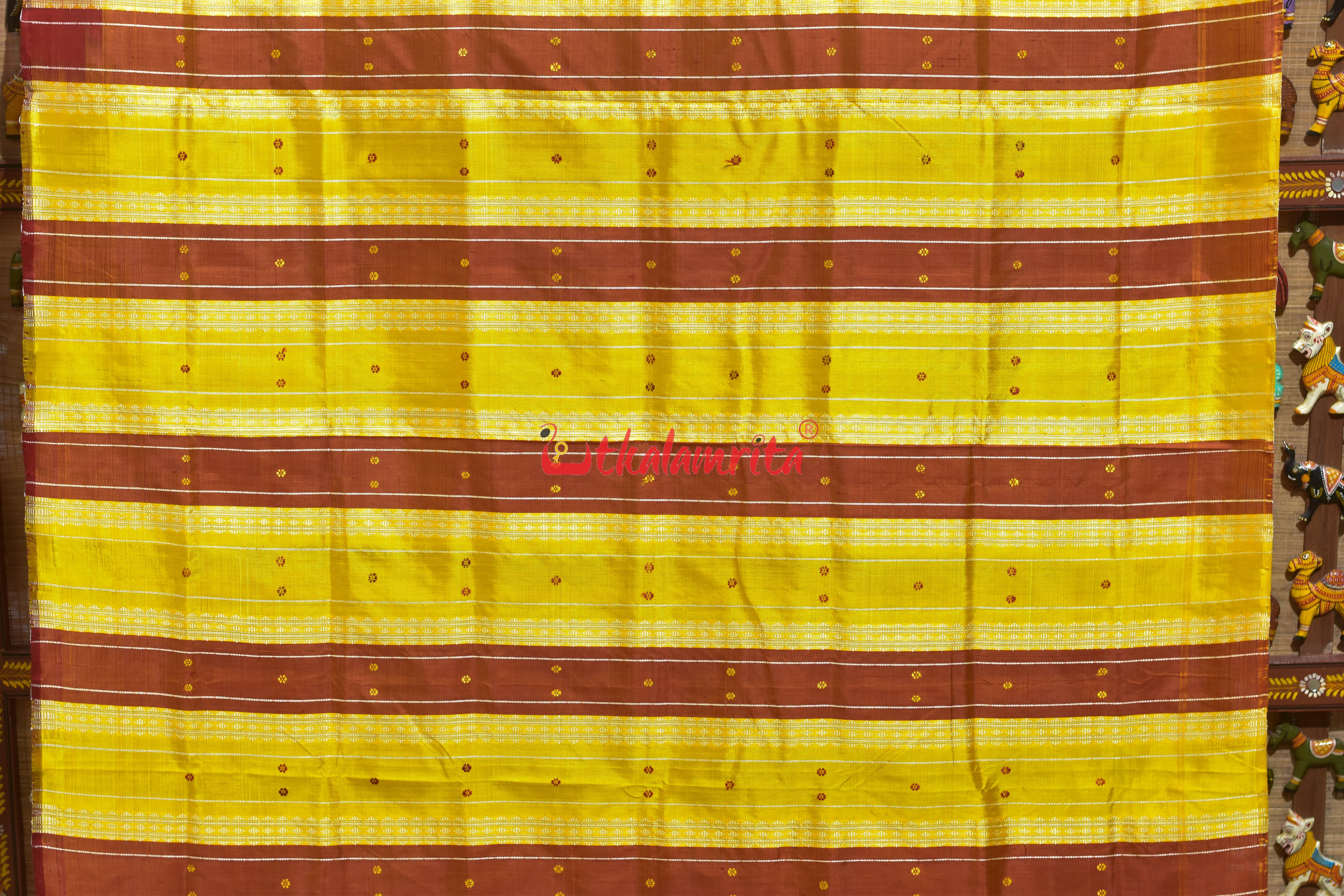 White Red Yellow Double Anchal  Berhampuri Silk Saree