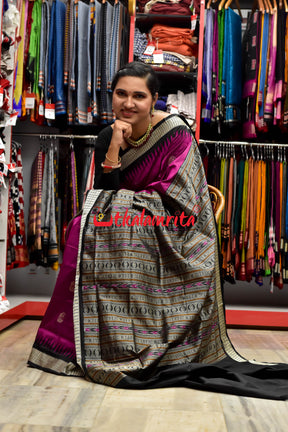 Magenta Black Boita Bomkai Silk Saree
