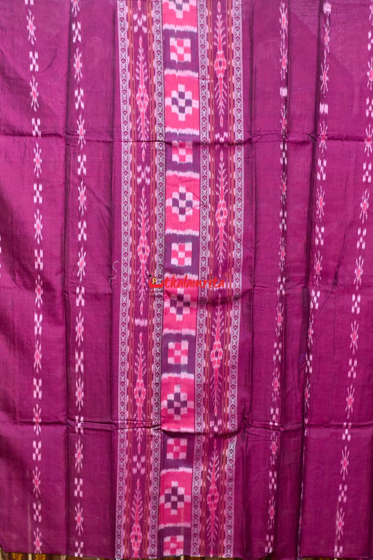 Magenta Golden Middle Pasapali Flower Ikat Dress Set