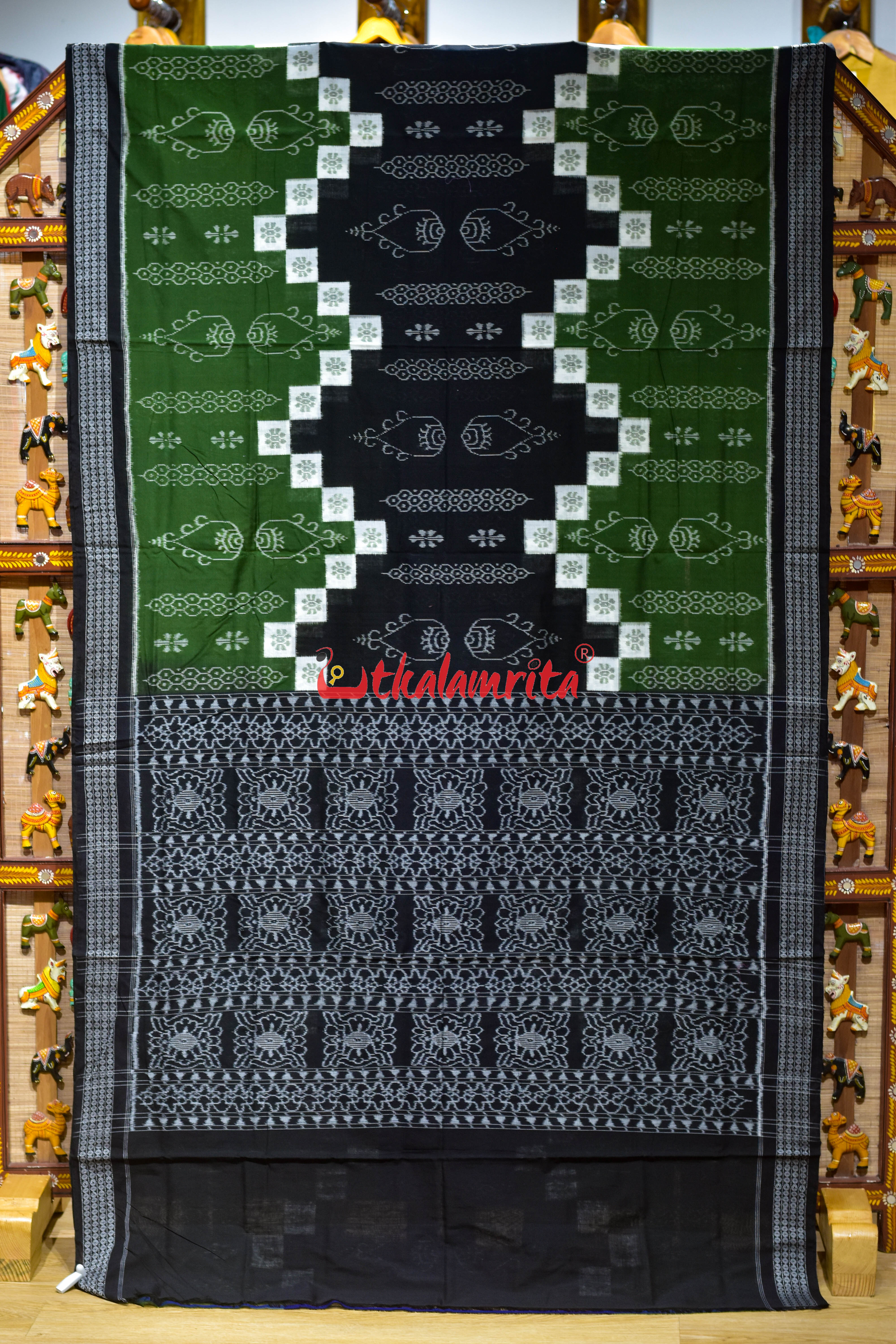 Black Olive Flower Pasapali Sambalpuri Cotton Saree