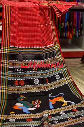 Red Dhalapathar Double Nabagunjara Cotton Saree