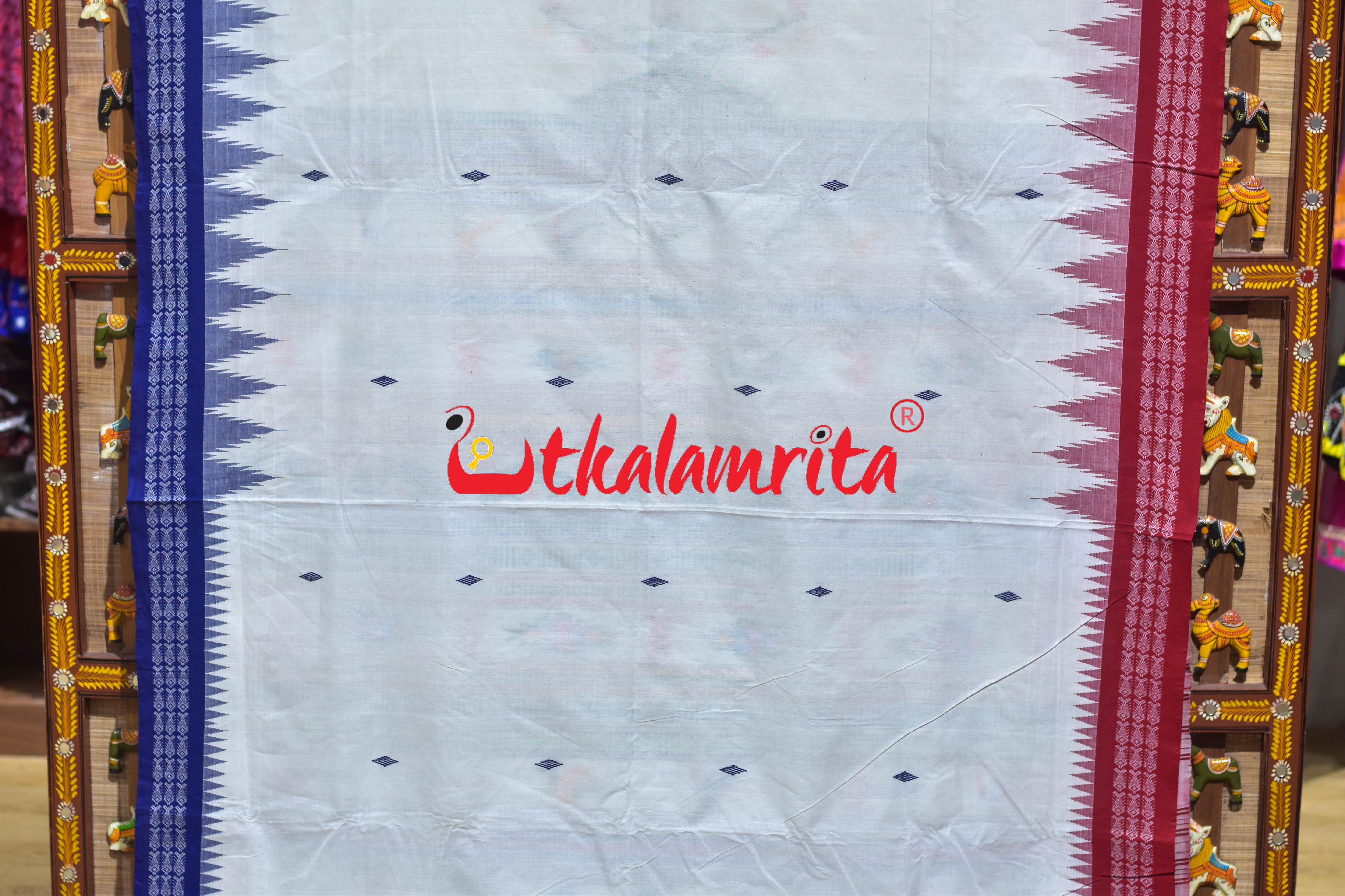 White Double Border Ganjam Bomkai Cotton Saree