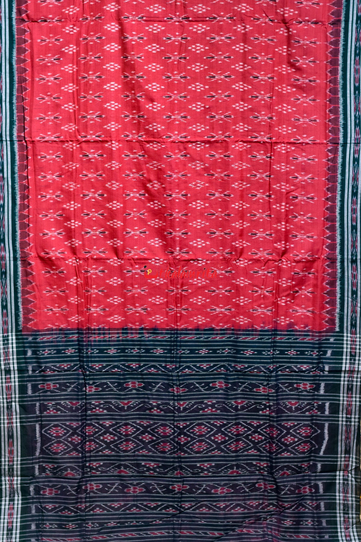 Red Black Damru Pasapali Khandua Cotton Saree