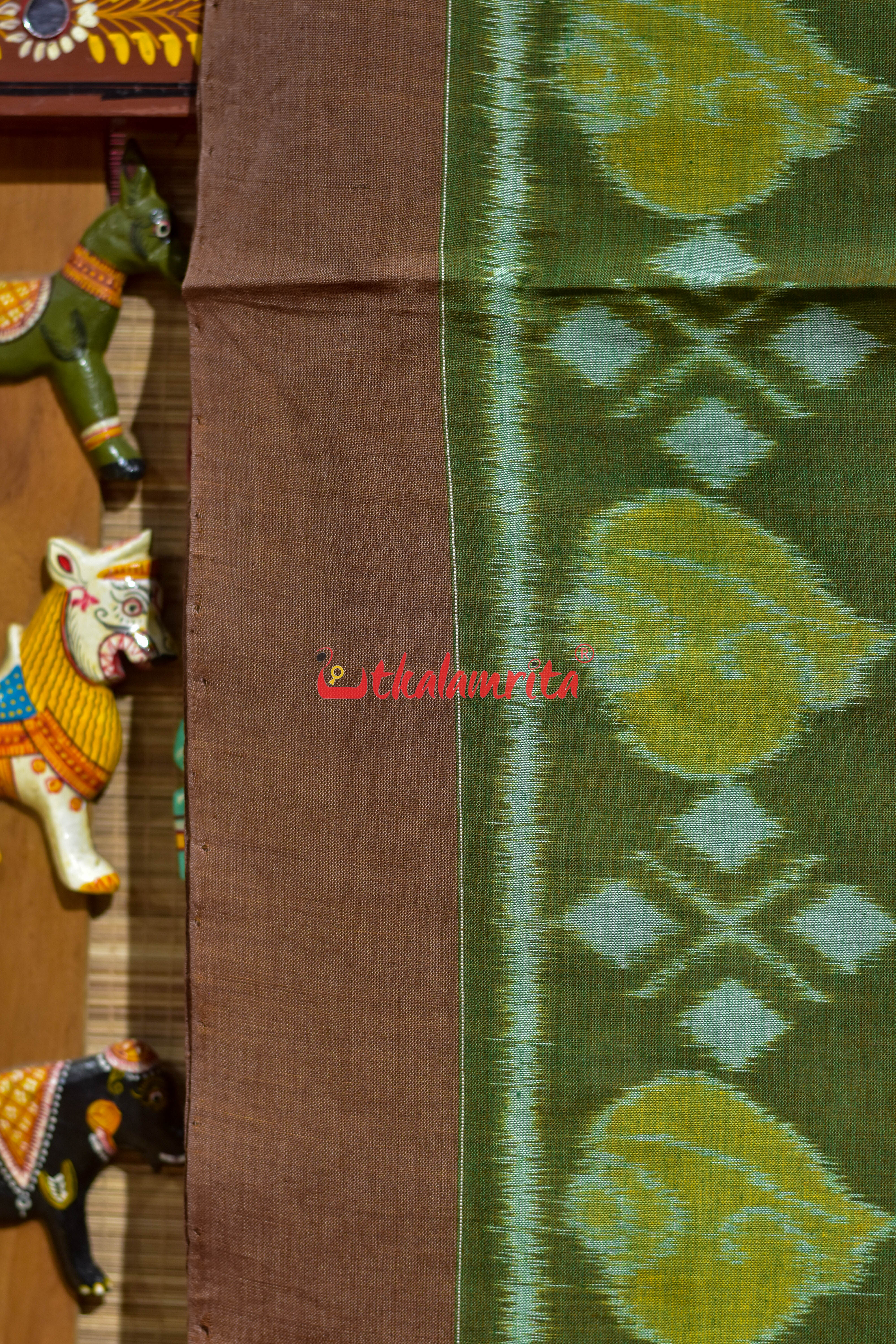 Mehndi Yellow Sankha Khandua Cotton Saree