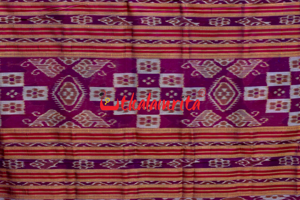 Blue Body Lotus Double Anchal Khandua Silk Saree