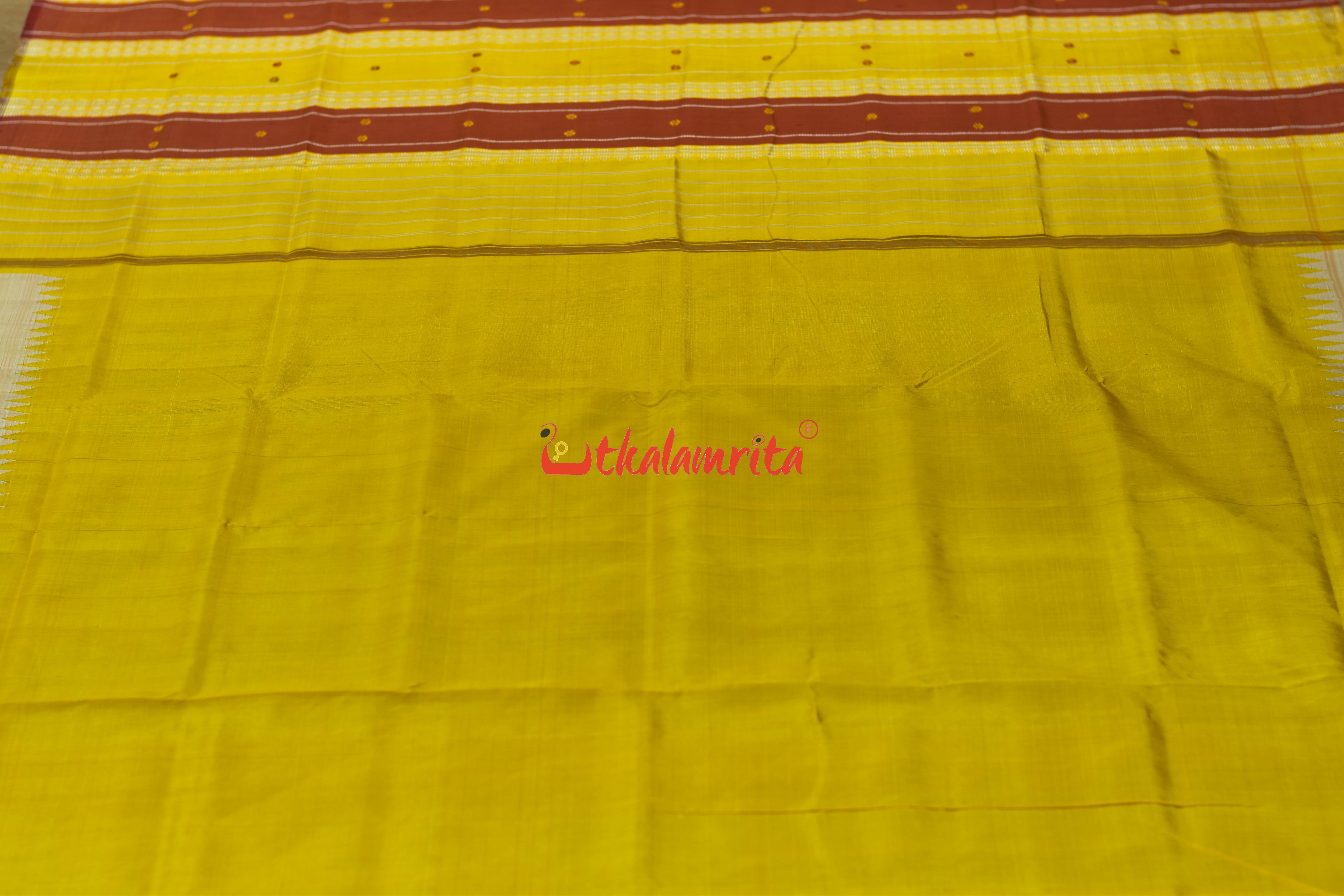 White Red Yellow Double Anchal  Berhampuri Silk Saree