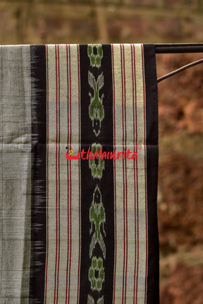 Grey Bandha Border Sambalpuri Cotton Saree