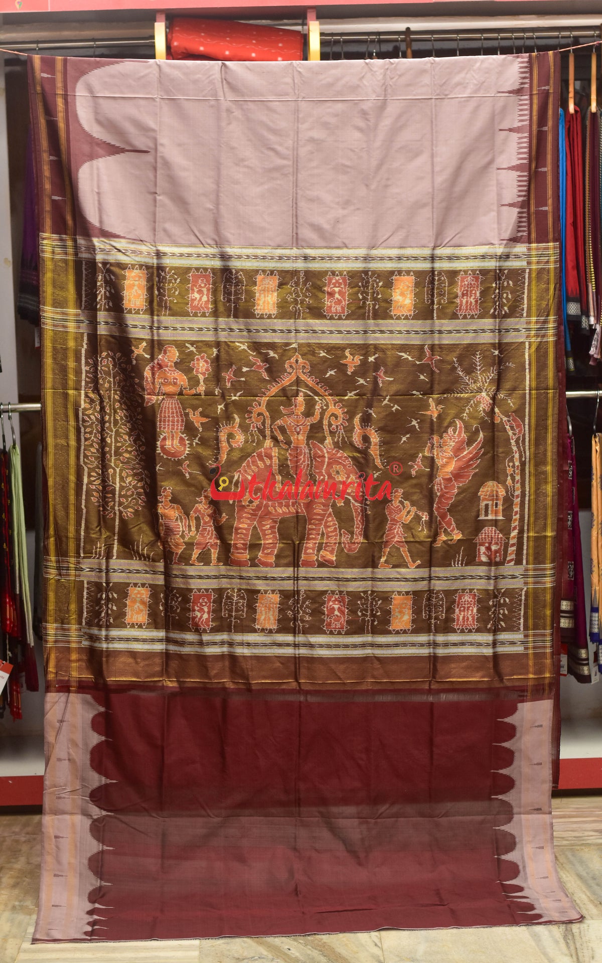 Half Tissue Lavender Sambalpuri Phoda Kumbha Silk Saree