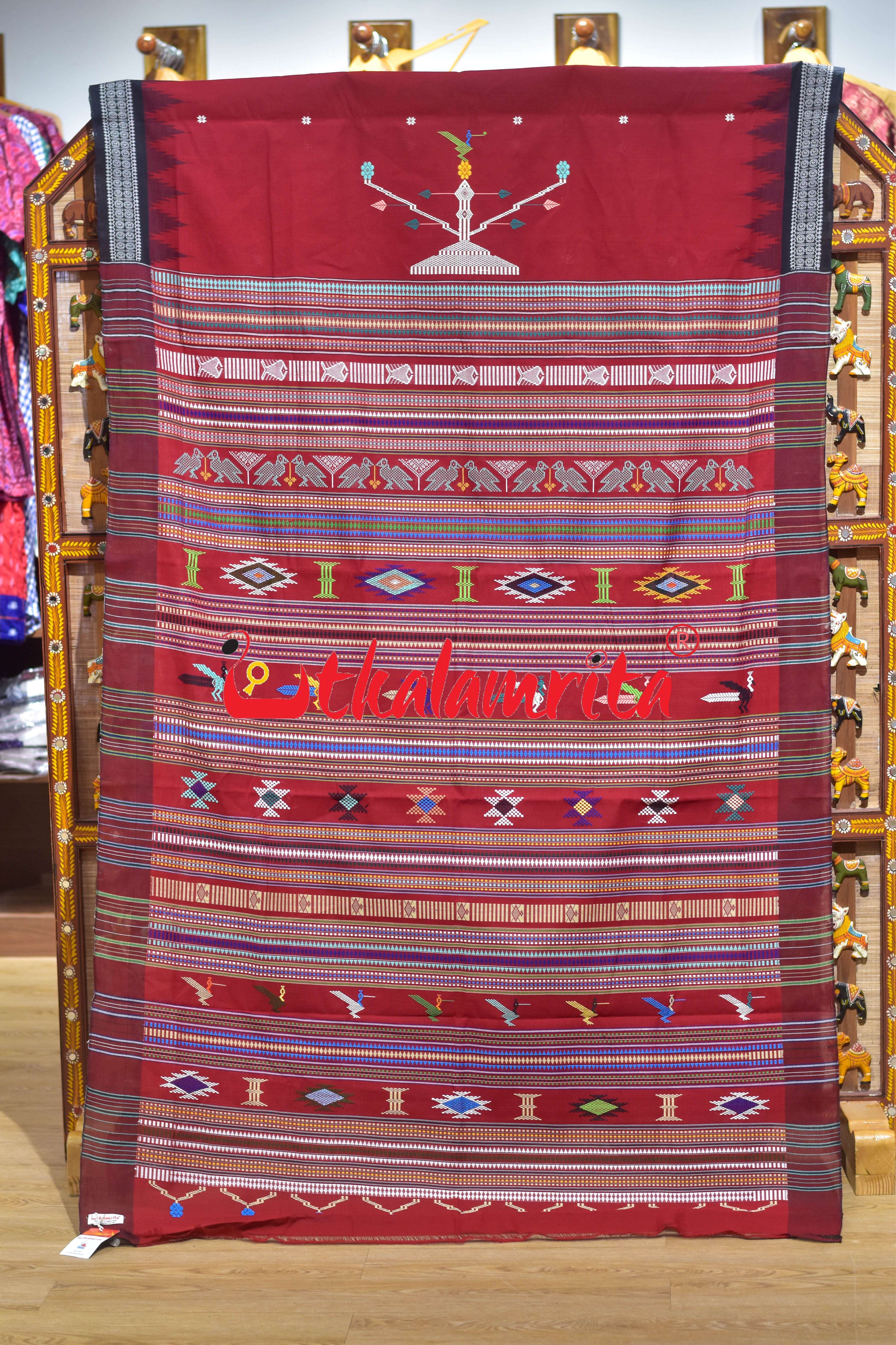 Red Black Border Ganjam Bomkai Cotton Saree