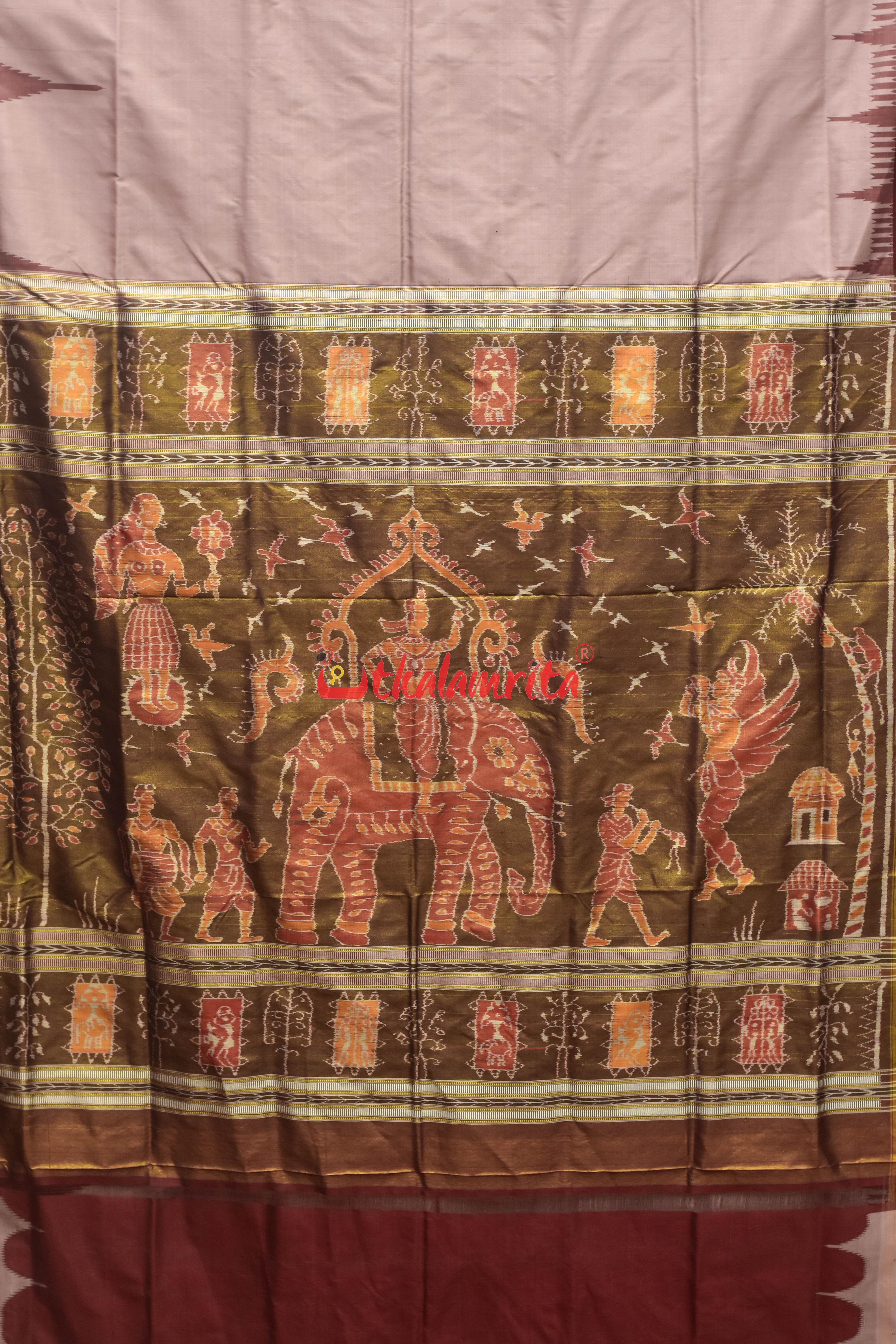 Half Tissue Lavender Sambalpuri Phoda Kumbha Silk Saree