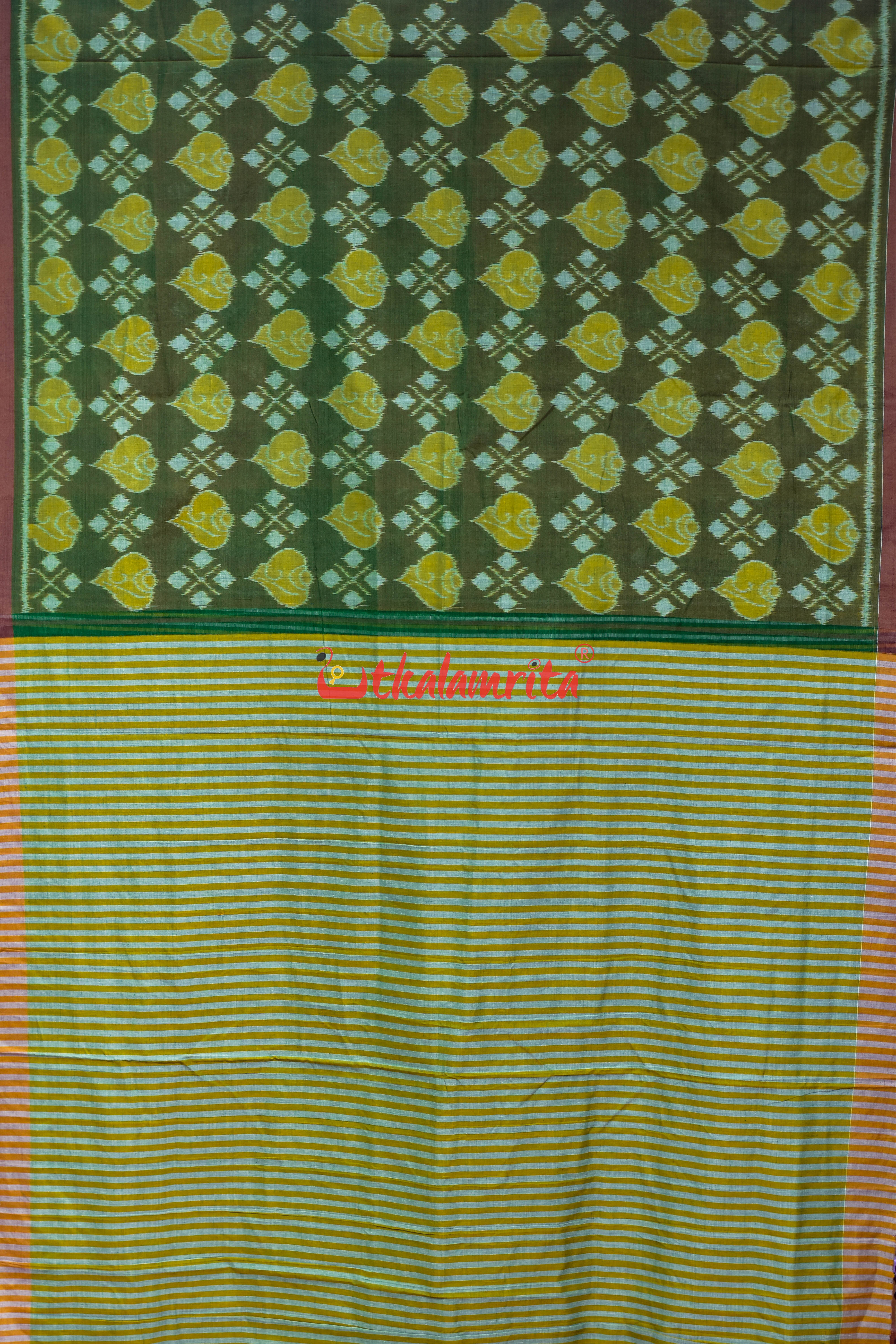 Mehndi Yellow Sankha Khandua Cotton Saree