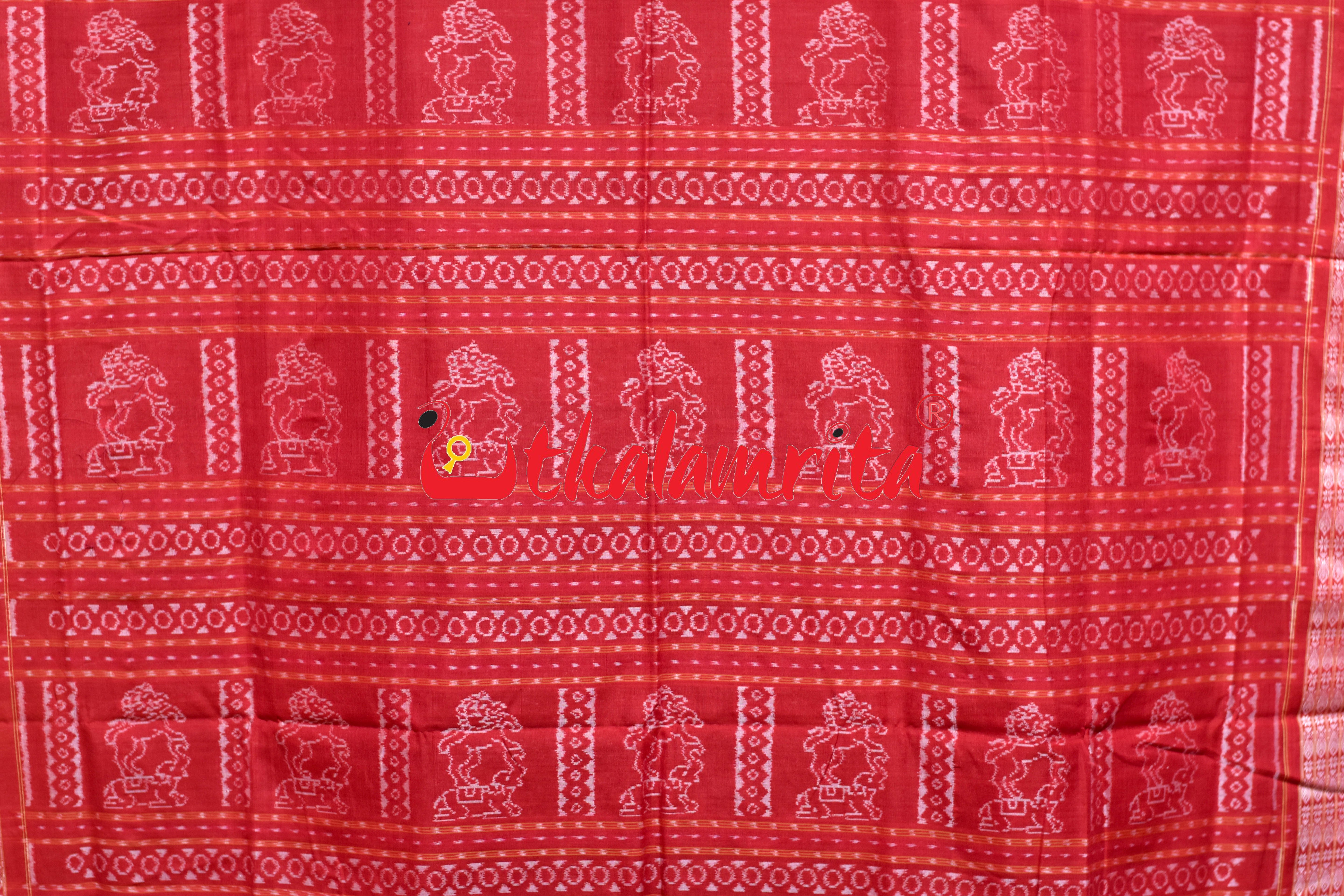 Maroon Red Tree of Life Sambalpuri Cotton Saree