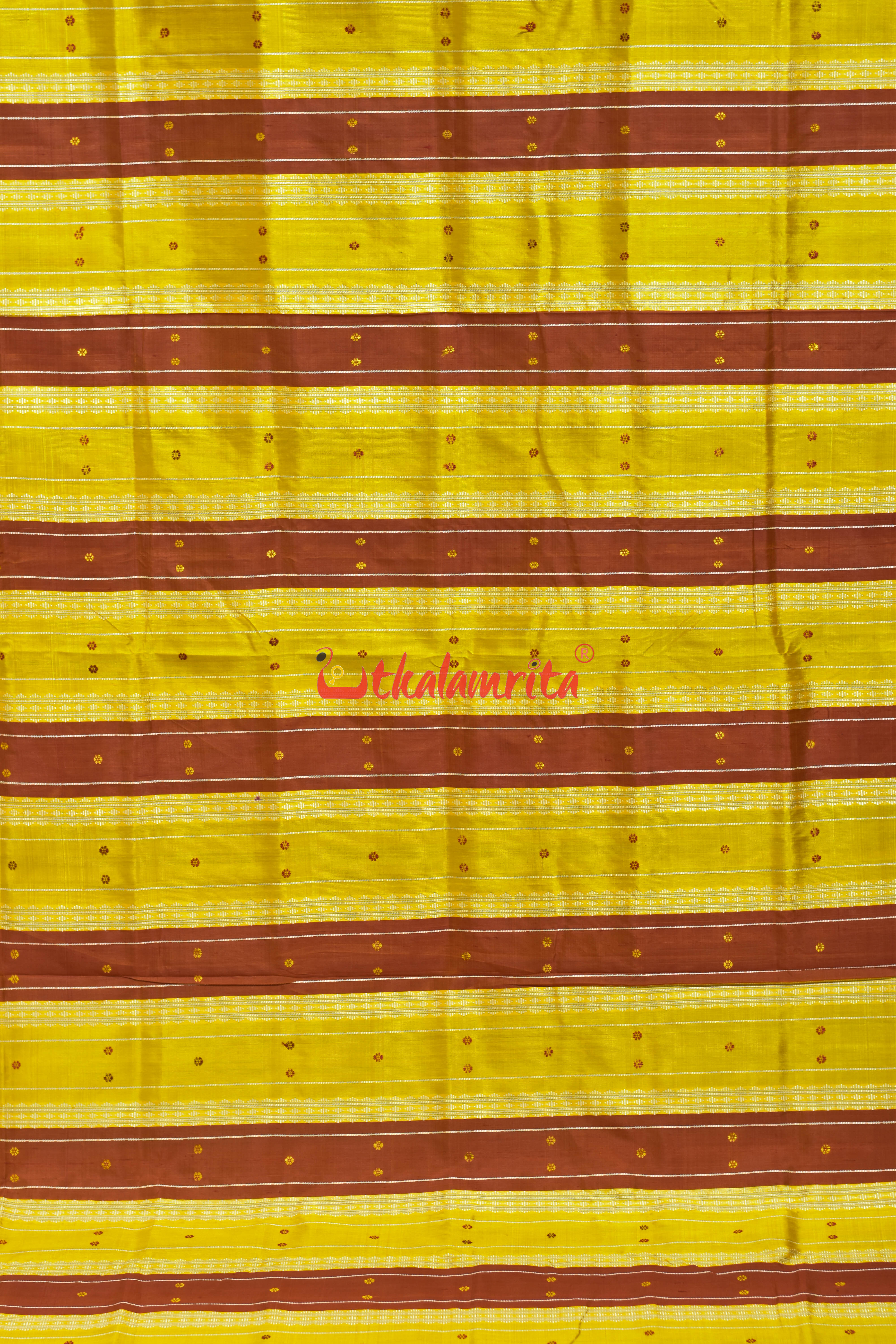 White Red Yellow Double Anchal  Berhampuri Silk Saree