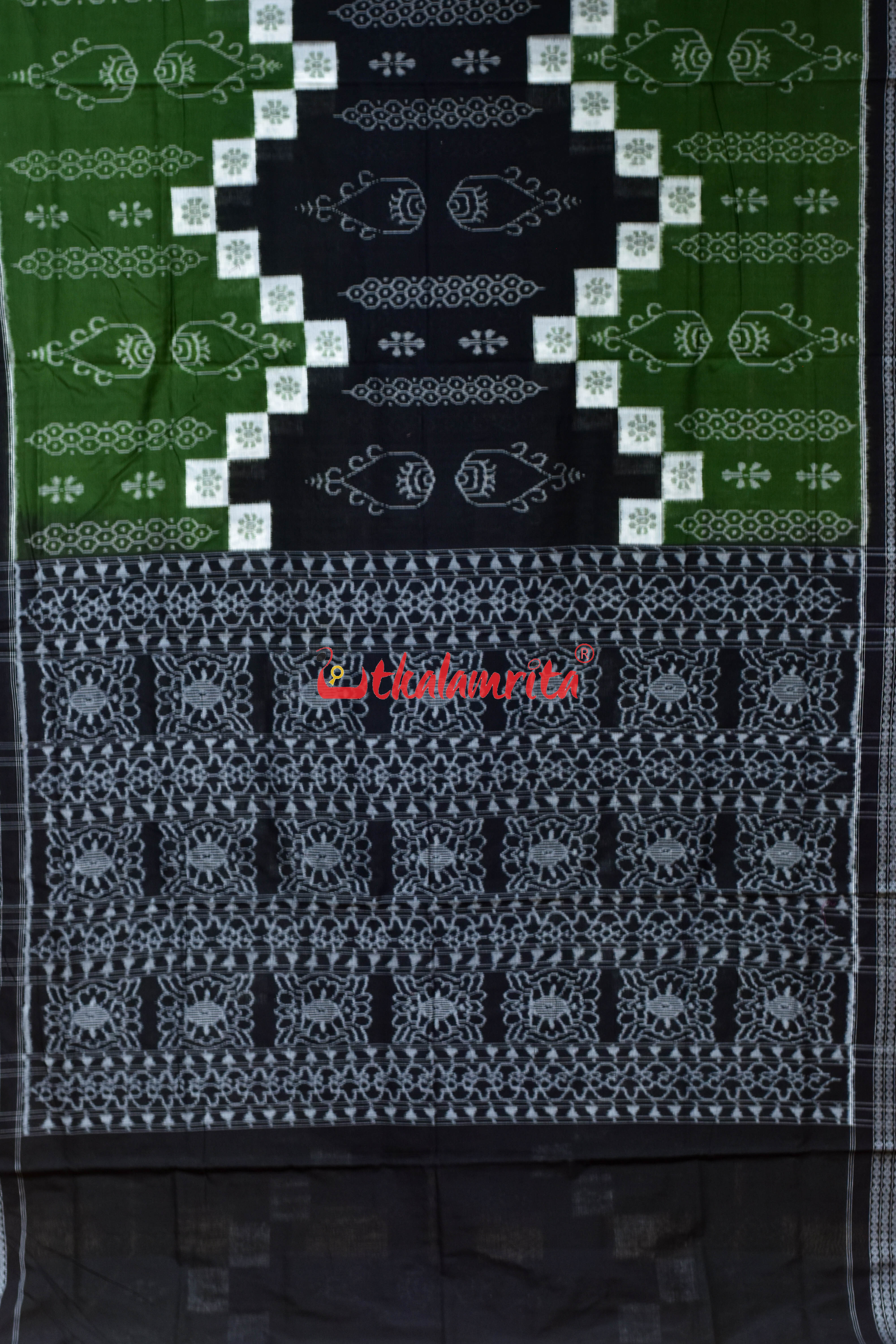 Black Olive Flower Pasapali Sambalpuri Cotton Saree