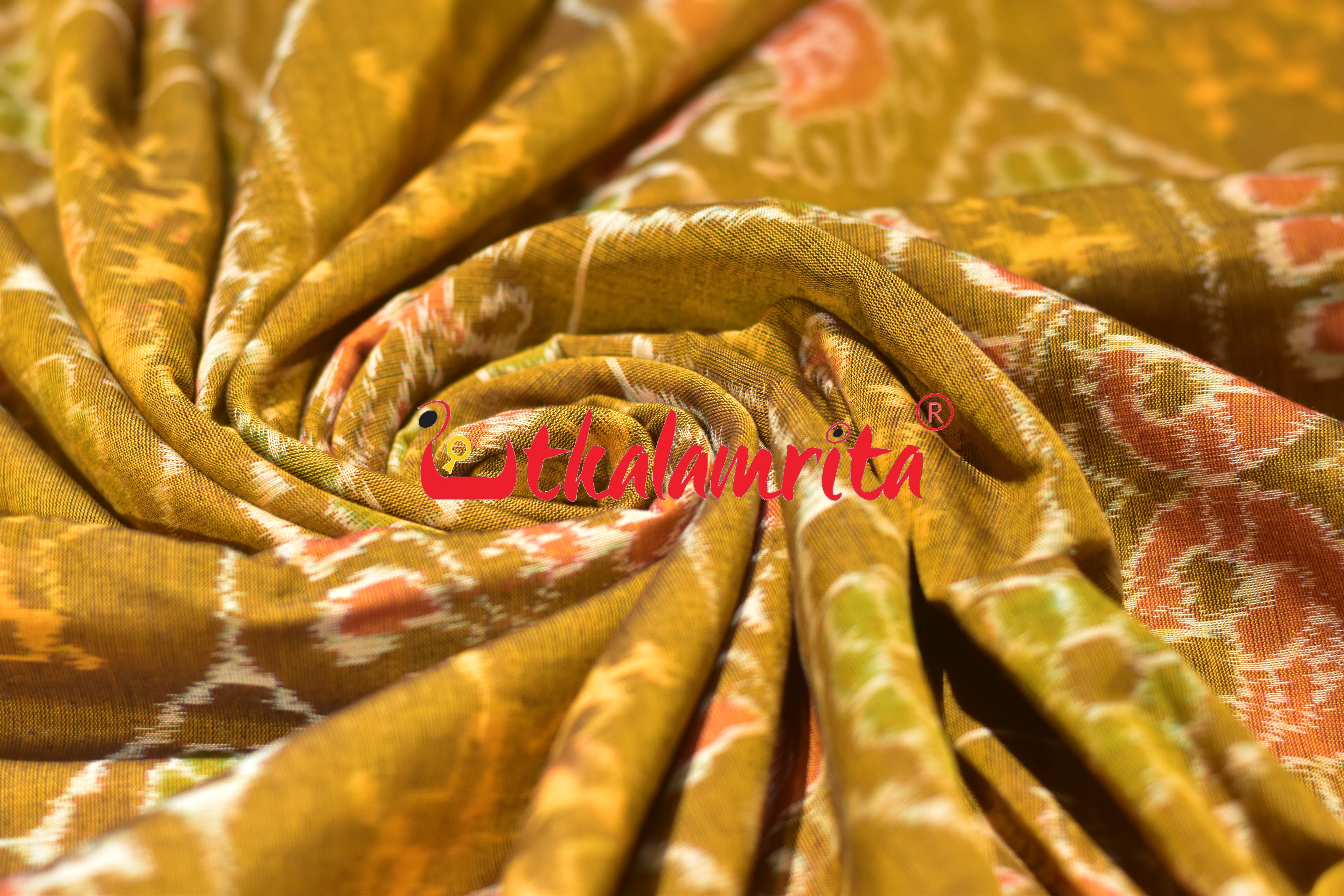 Mustard Tribals Peacock Kothi Sambalpuri Cotton (Fabric)