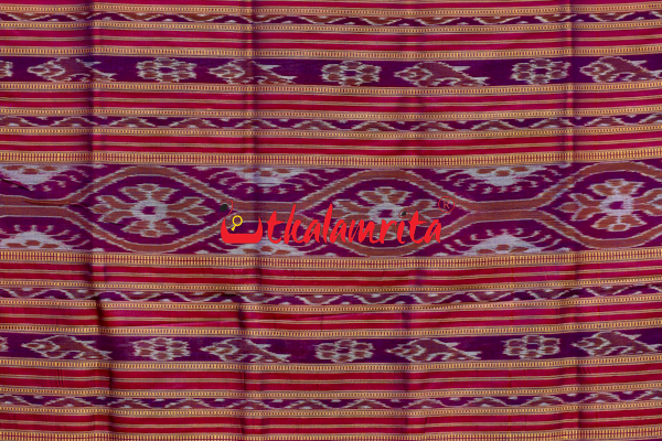 Blue Body Lotus Double Anchal Khandua Silk Saree