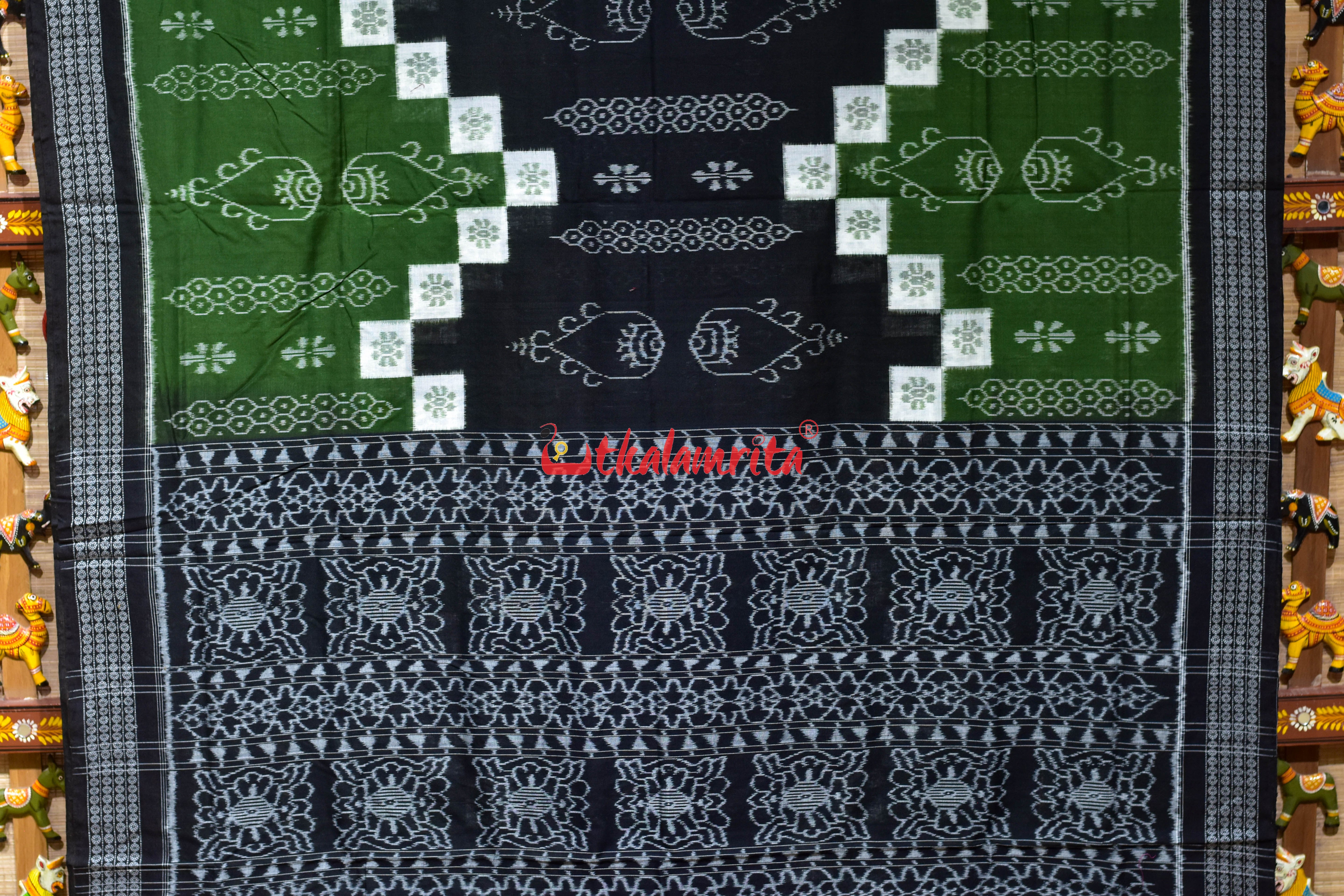Black Olive Flower Pasapali Sambalpuri Cotton Saree