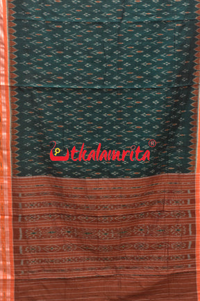 Dark Green Orange Kadha Khandua Cotton Saree