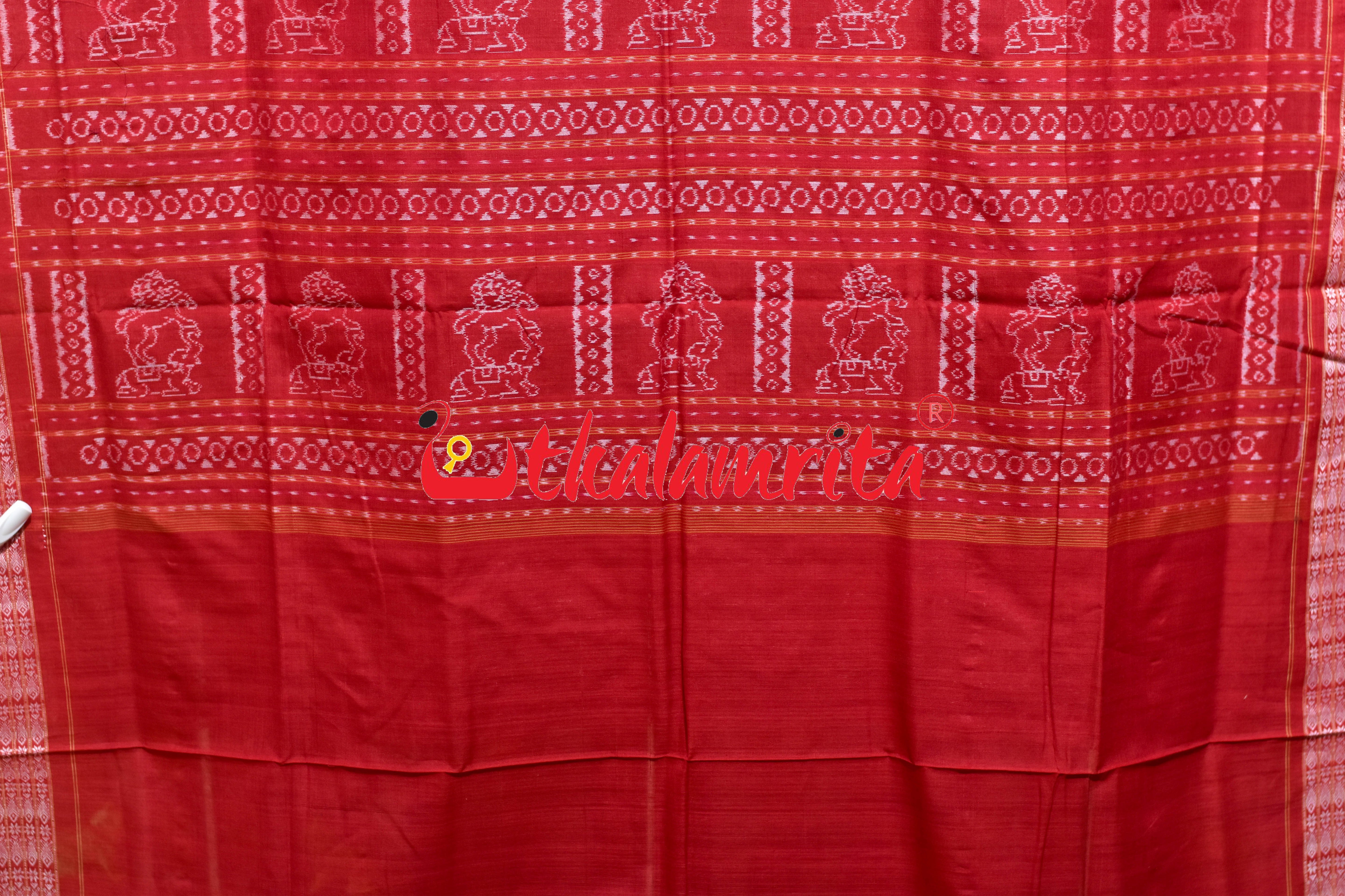 Maroon Red Tree of Life Sambalpuri Cotton Saree