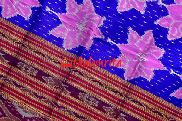 Blue Body Lotus Double Anchal Khandua Silk Saree