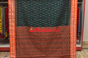 Dark Green Orange Kadha Khandua Cotton Saree