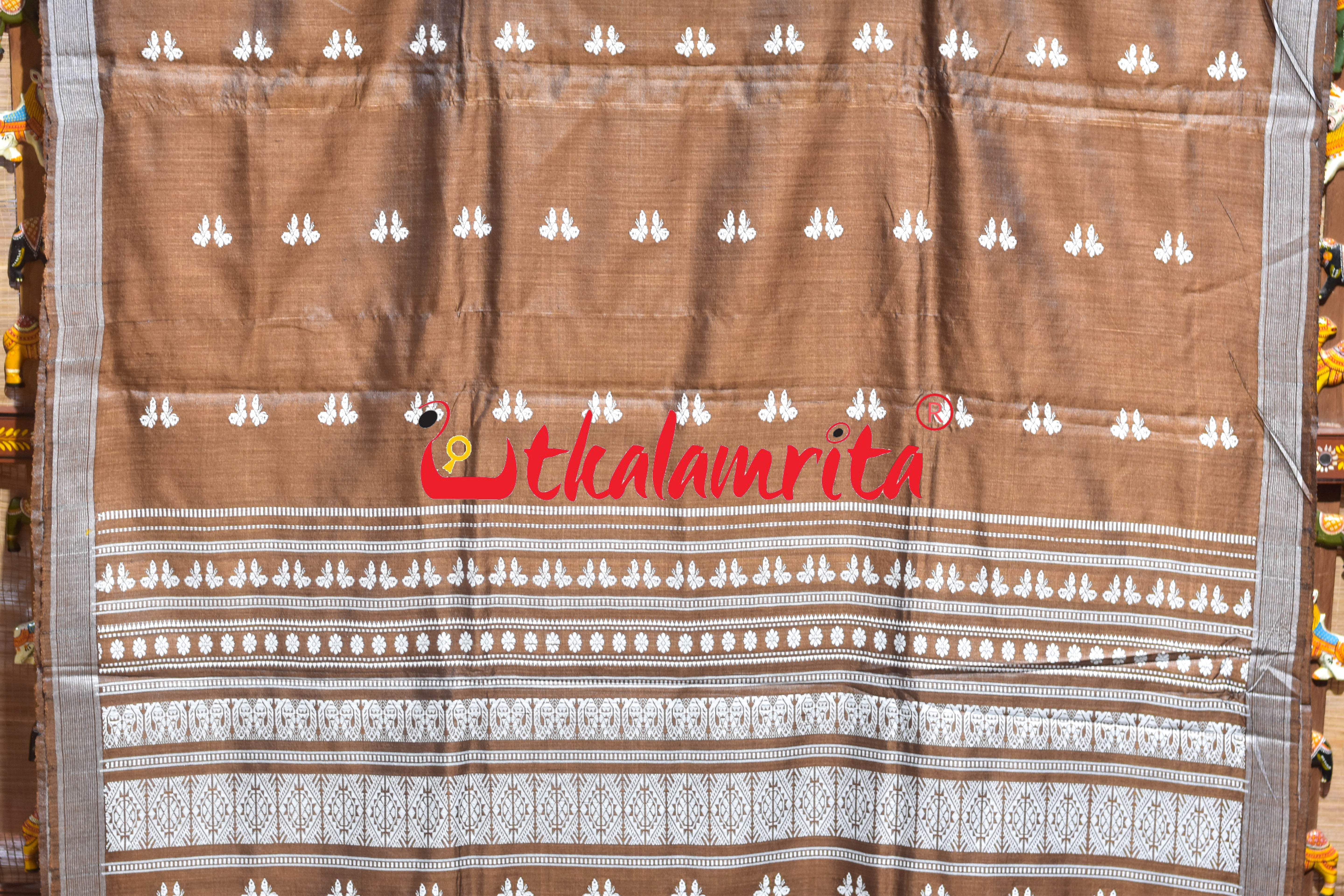 Rust Brown Body Butterfly Gopalpur Tussar Silk Saree