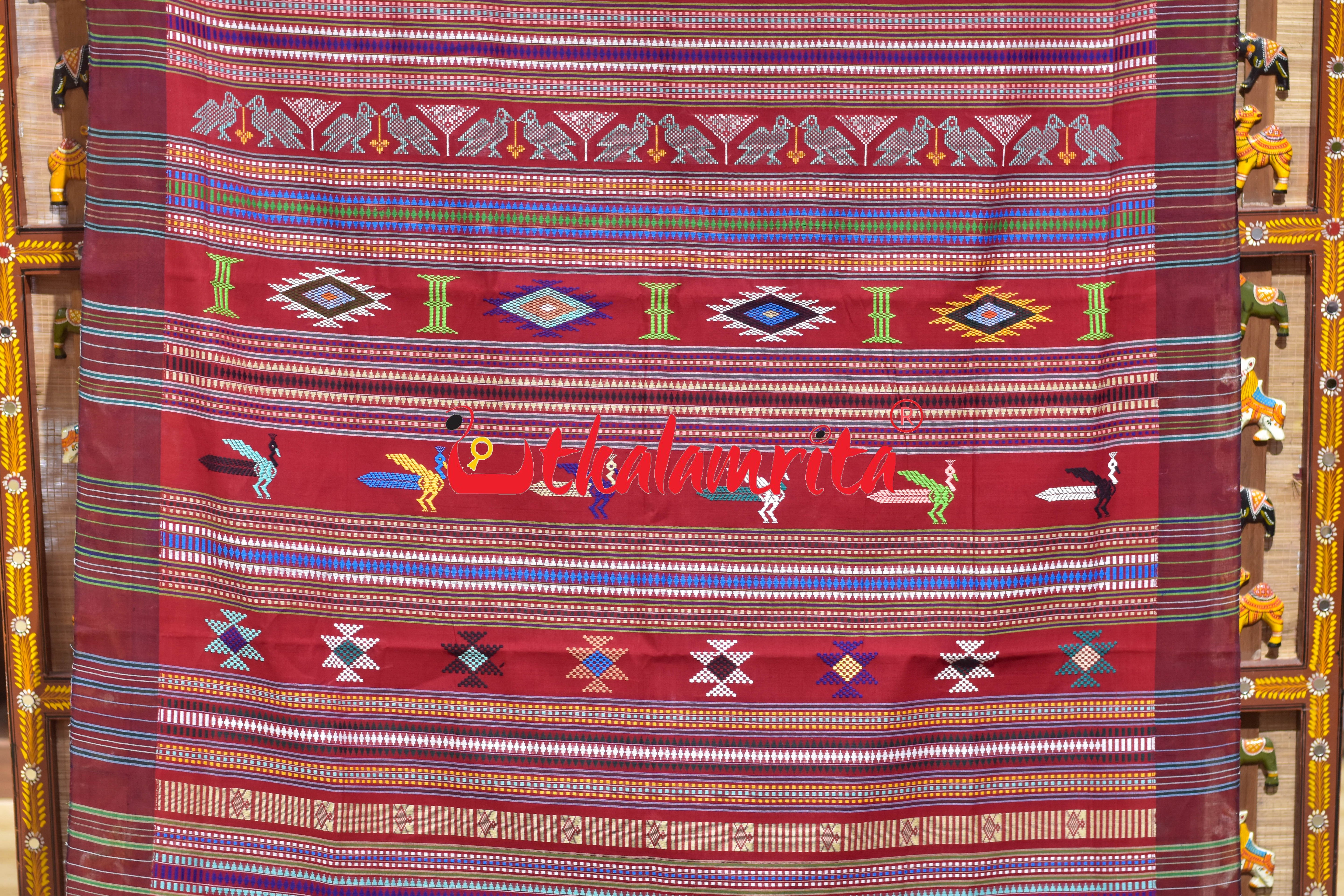 Red Black Border Ganjam Bomkai Cotton Saree