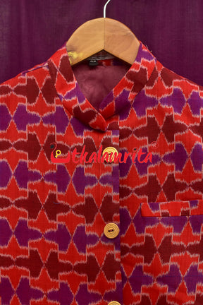 3D Red Coffee Sambalpuri Cotton (Modi Jacket)