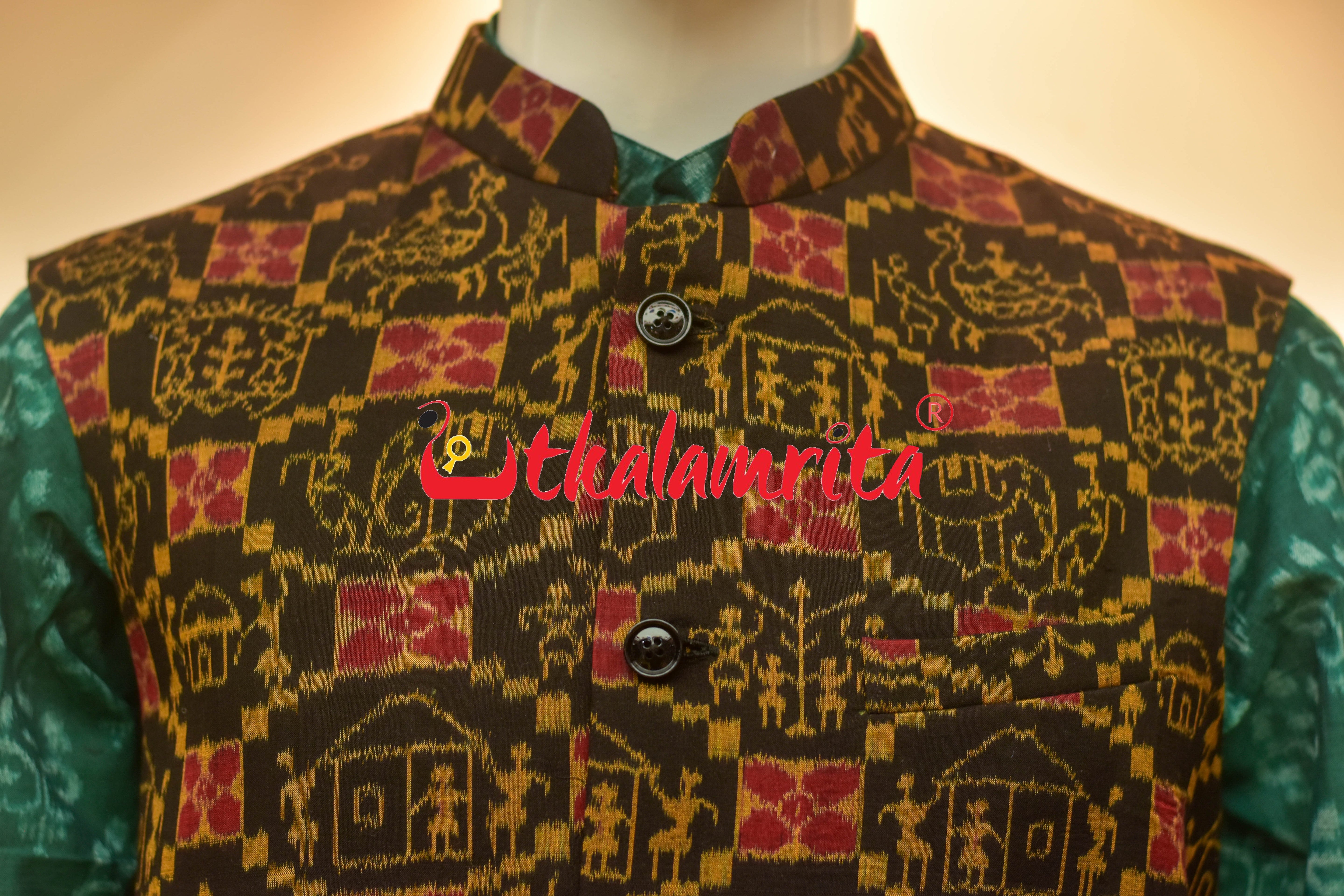 Black Mustard Tribal Theme Sambalpuri Cotton (Men's Jacket)