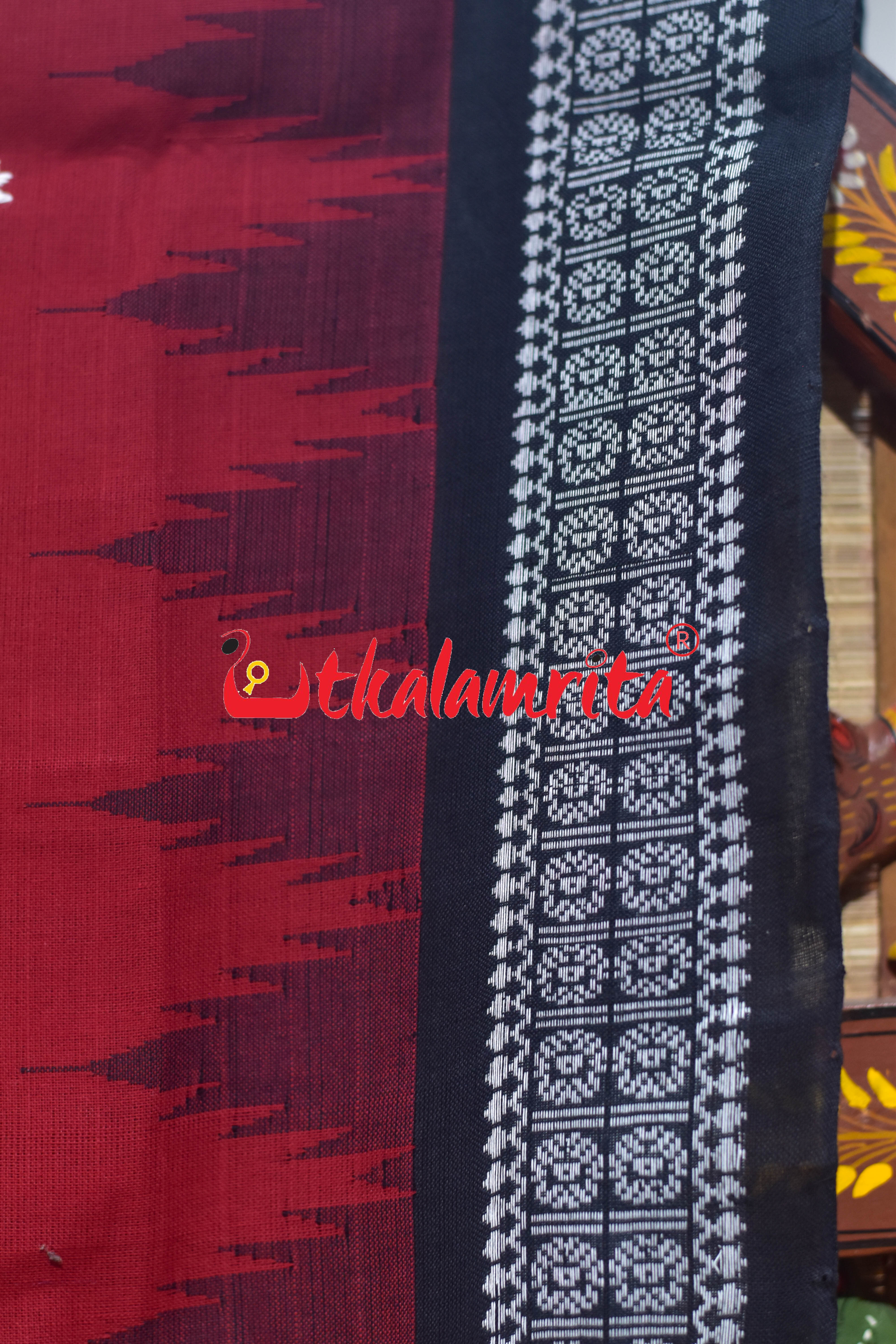 Red Black Border Ganjam Bomkai Cotton Saree