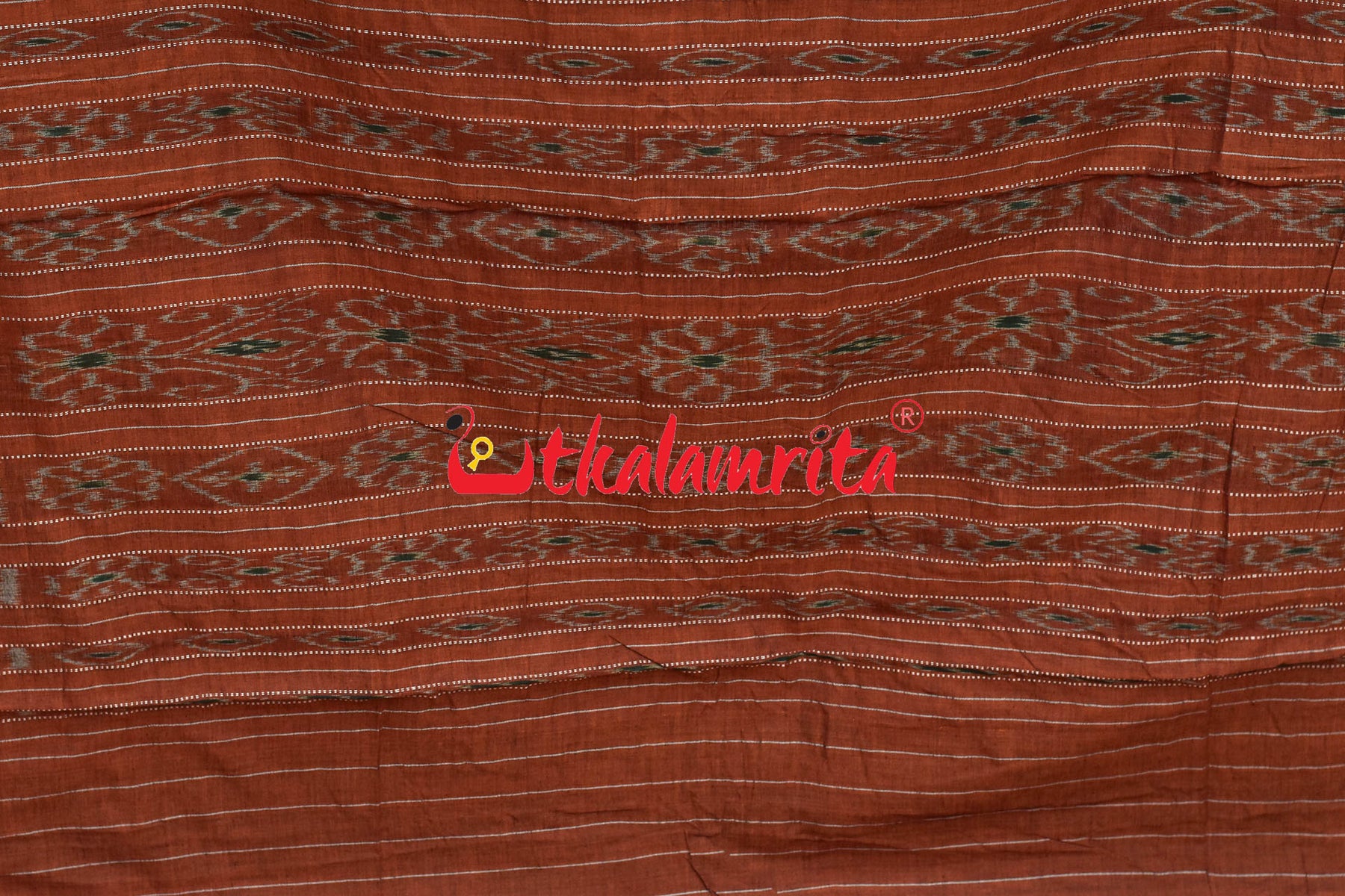 Dark Green Orange Kadha Khandua Cotton Saree