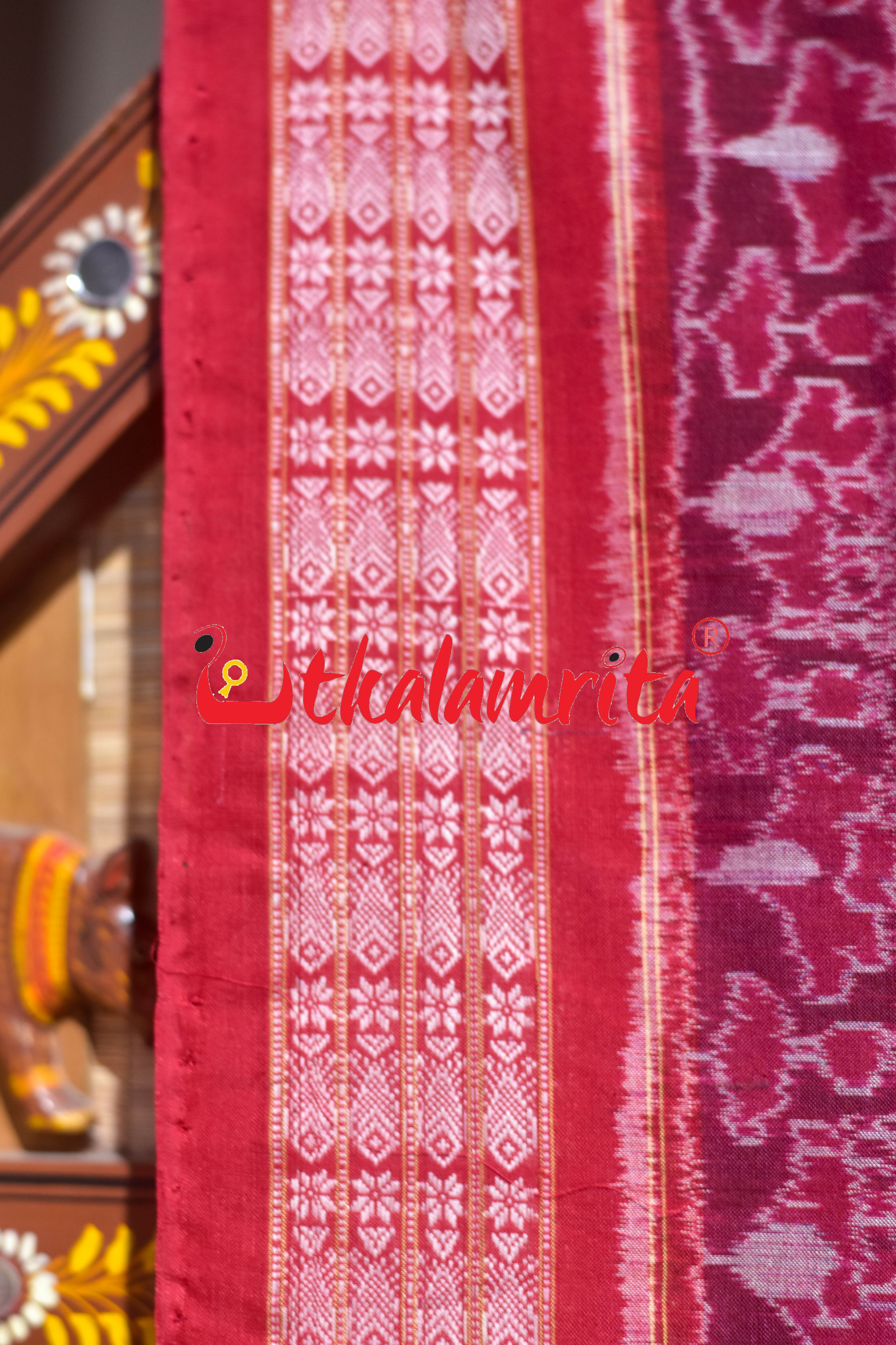 Maroon Red Tree of Life Sambalpuri Cotton Saree