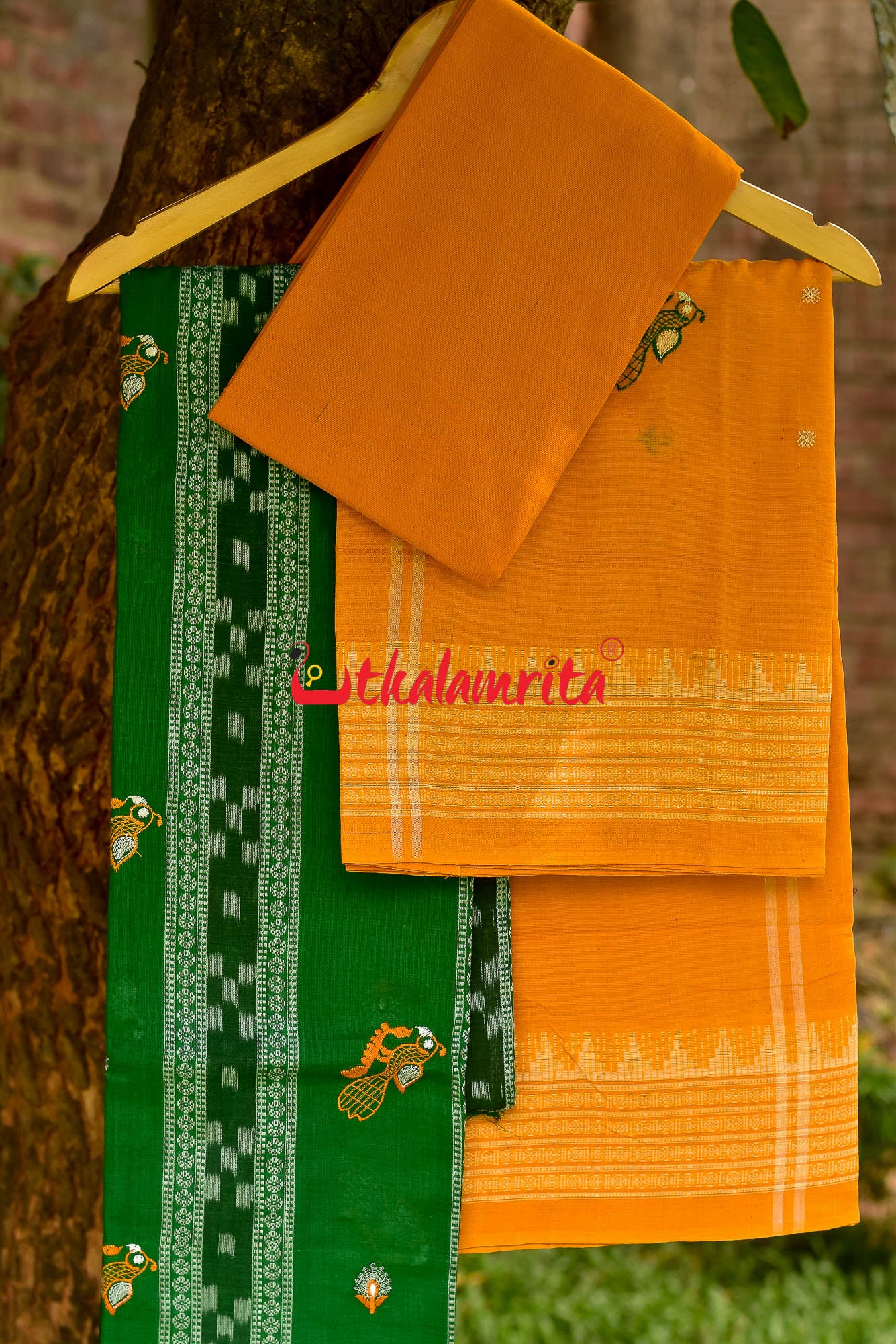 Green Yellow Mayura Bomkai Dress Set