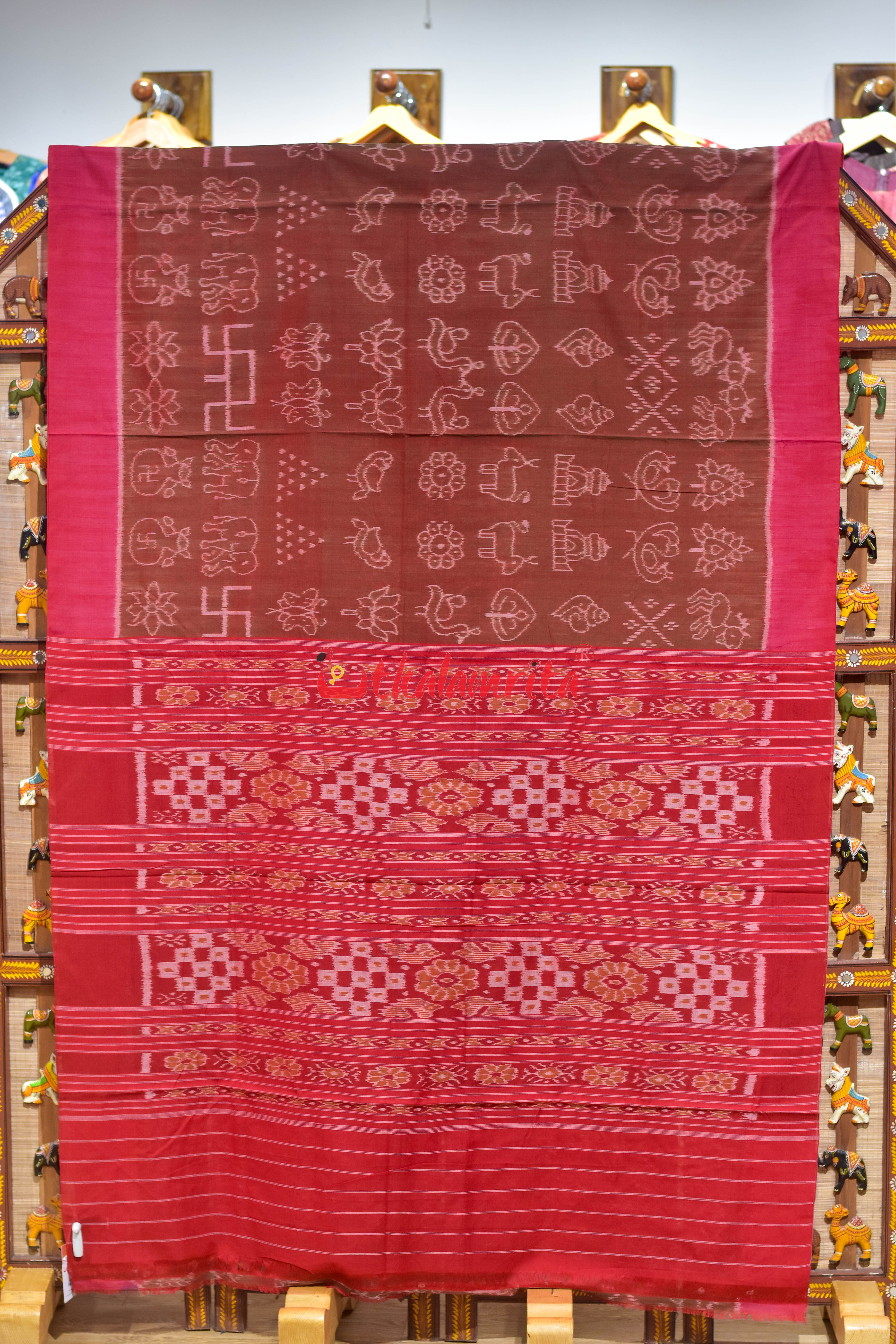 Plain Border Red Nabarangi Khandua Cotton Saree